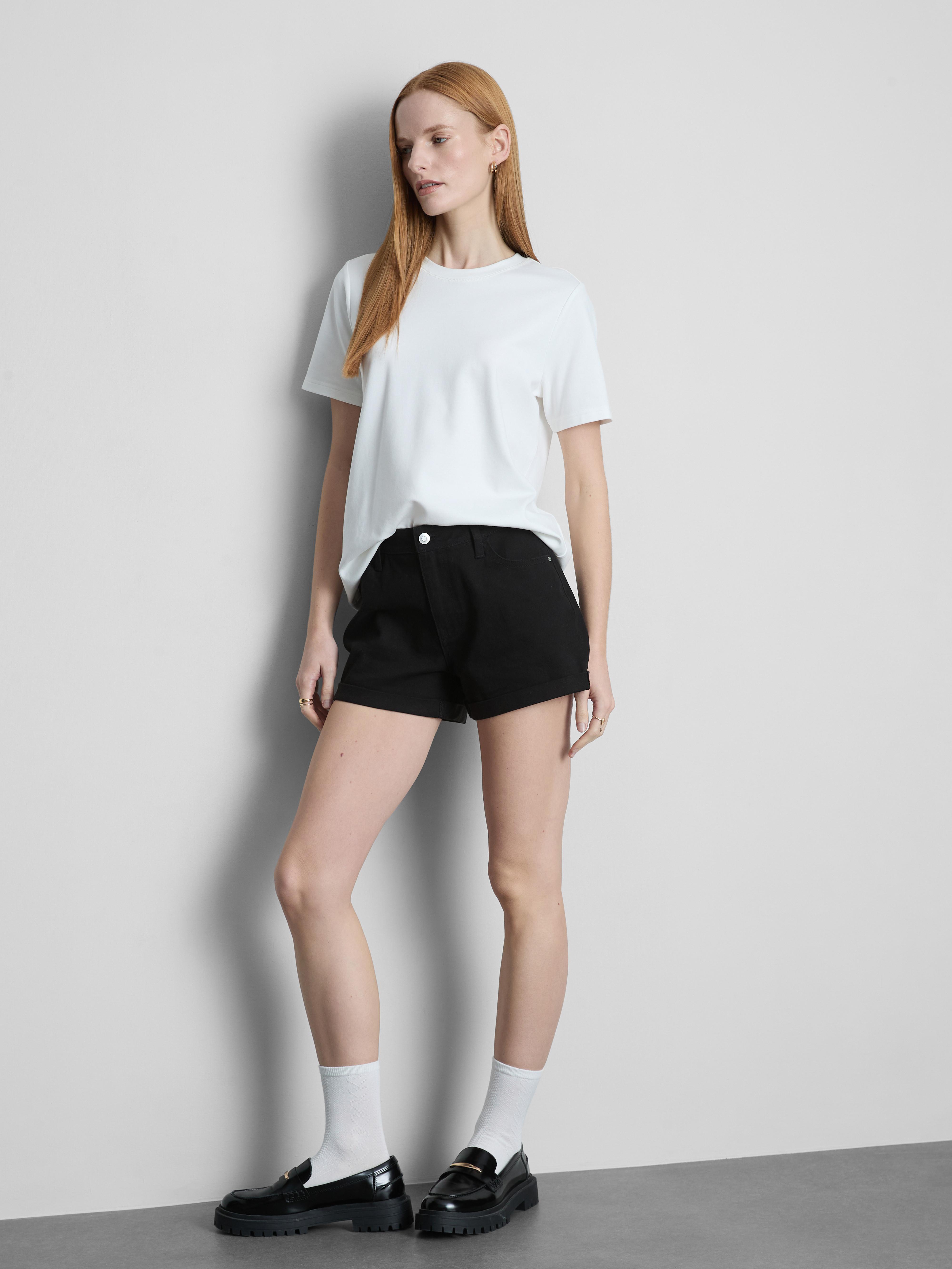 Calções ganga dobra cintura média Quase preto