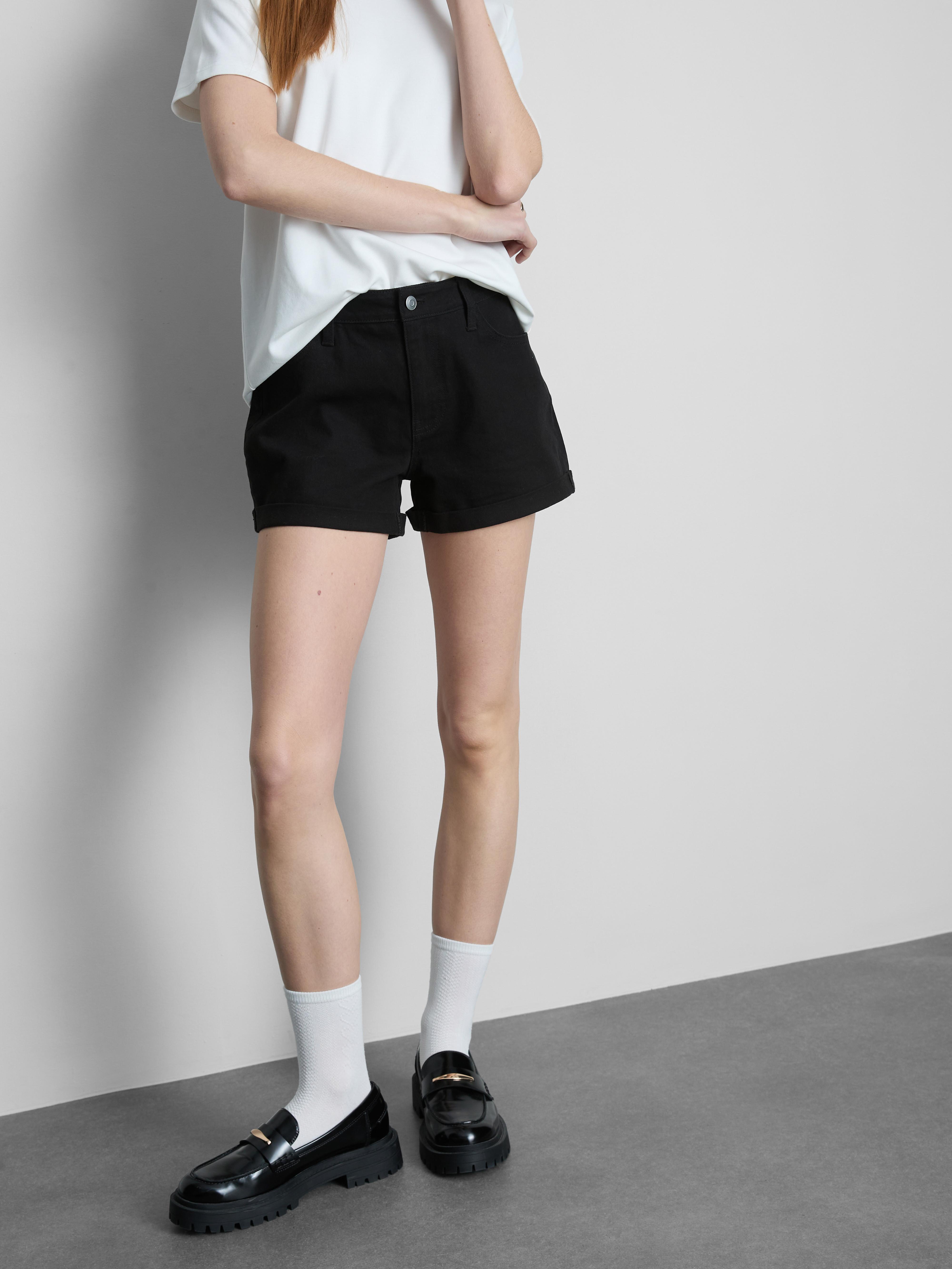 Mid-Rise Turn-Up Denim Shorts