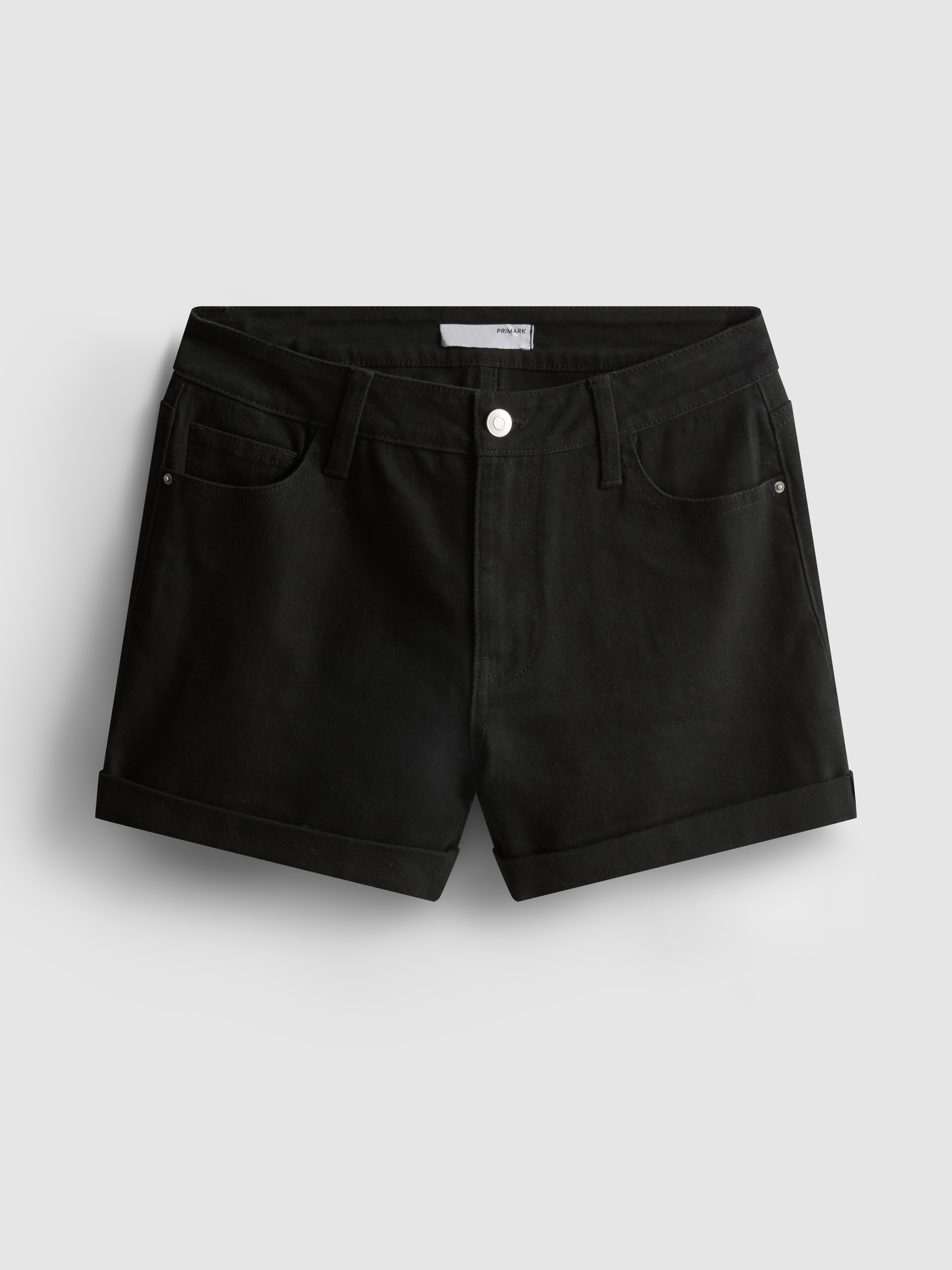 Short en jean à taille mi-haute et revers