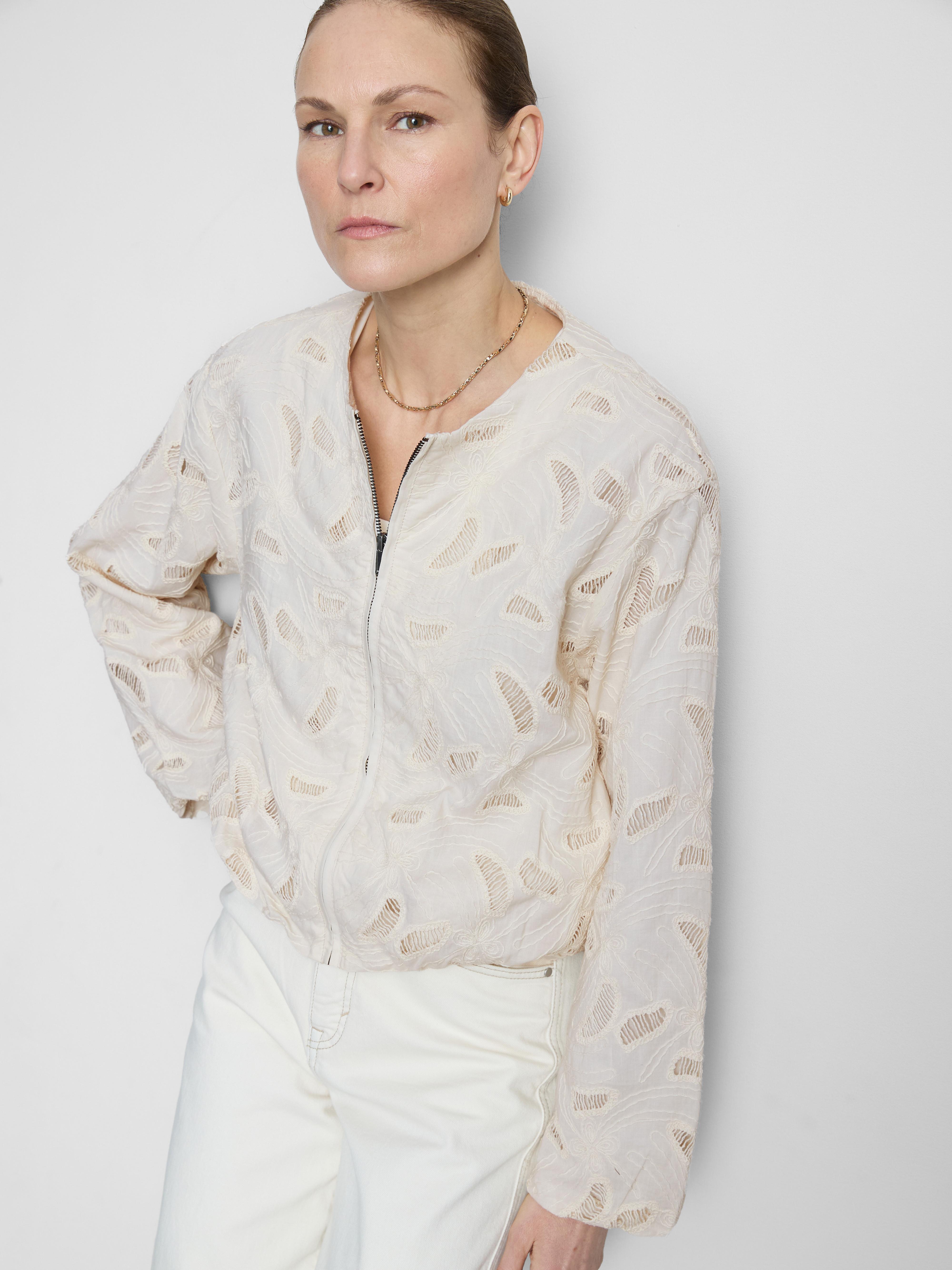 Textured Collarless Bomber Jacket