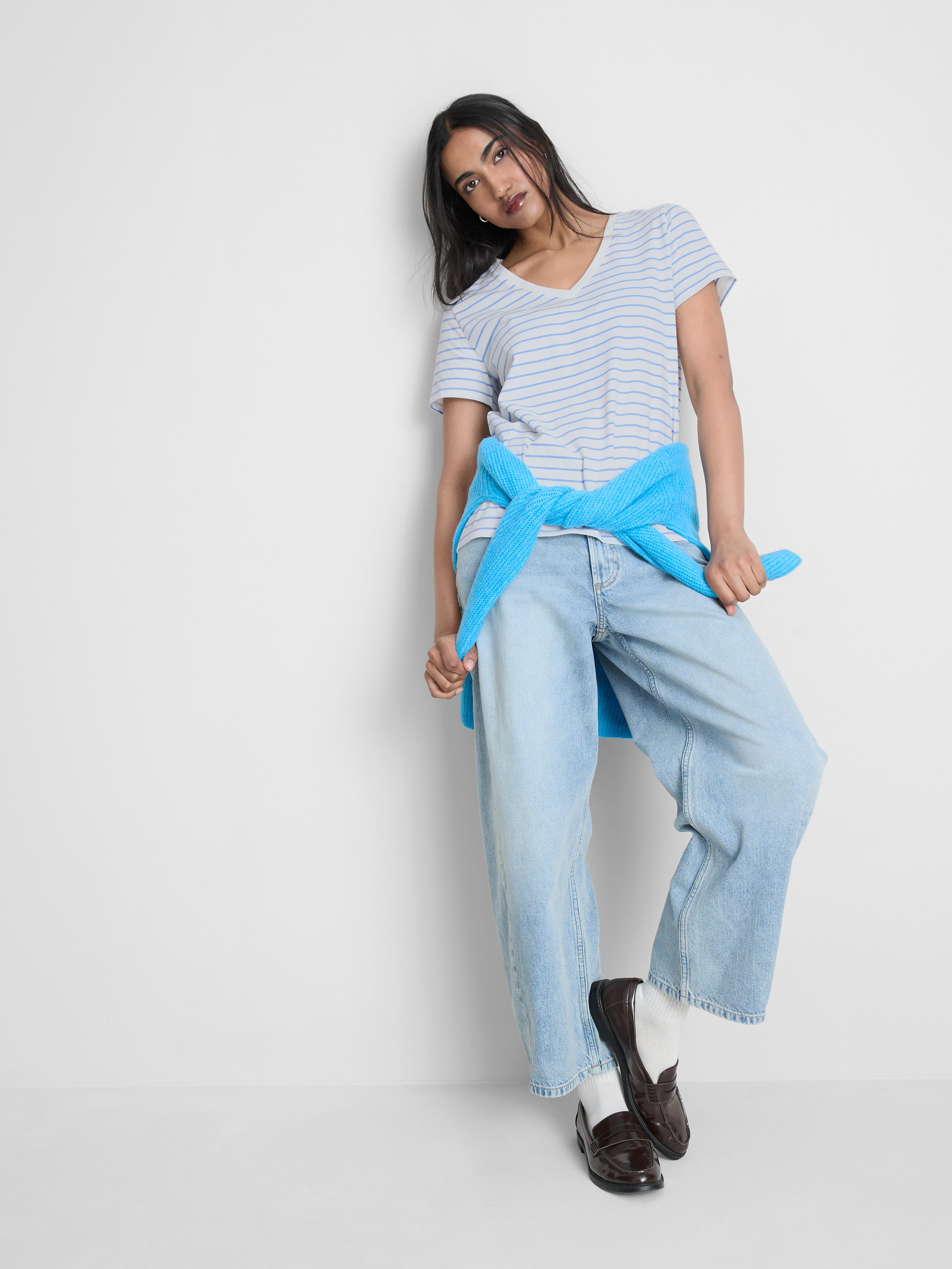 Cotton Striped V-Neck Tee