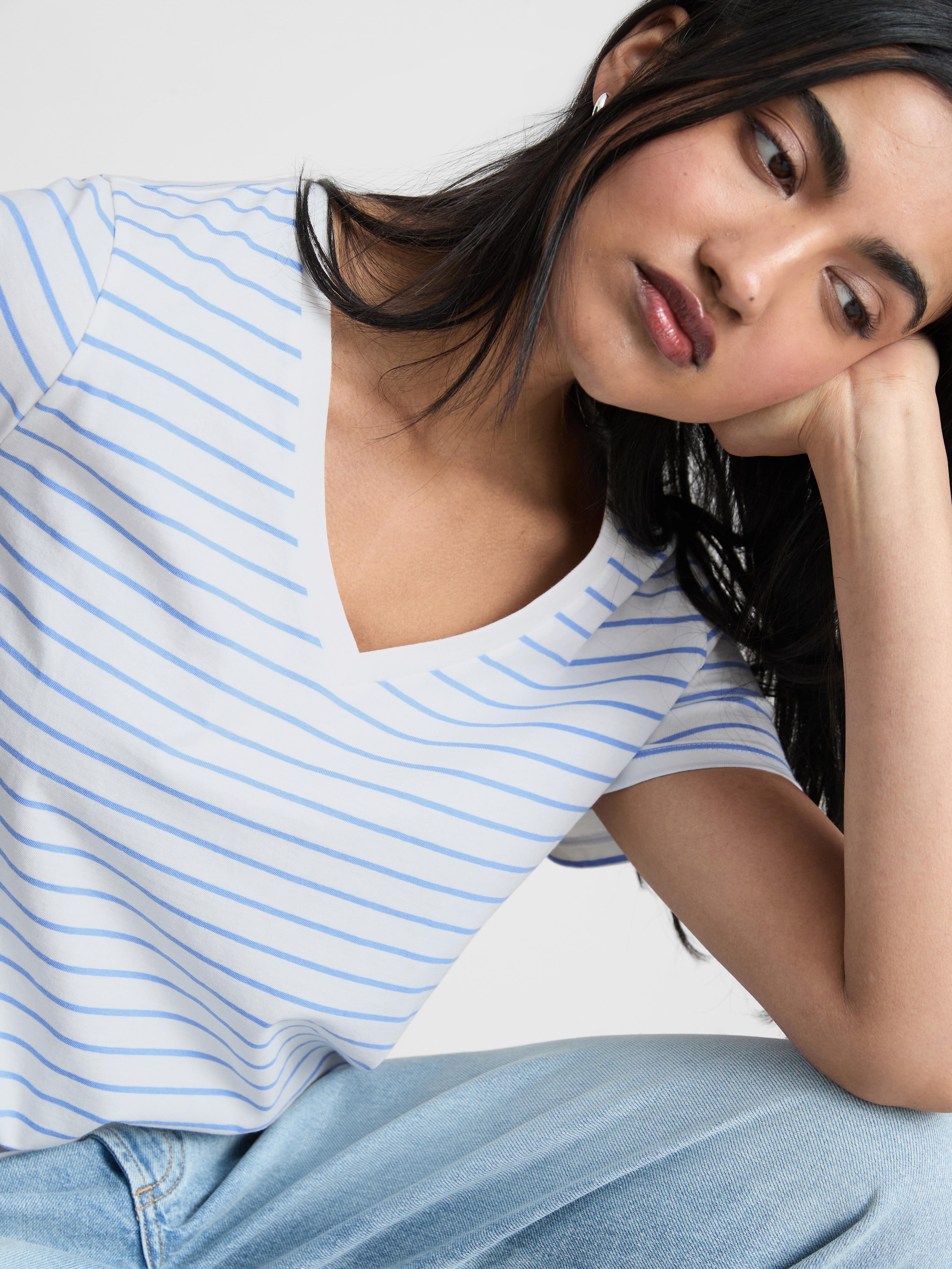 Cotton Striped V-Neck Tee