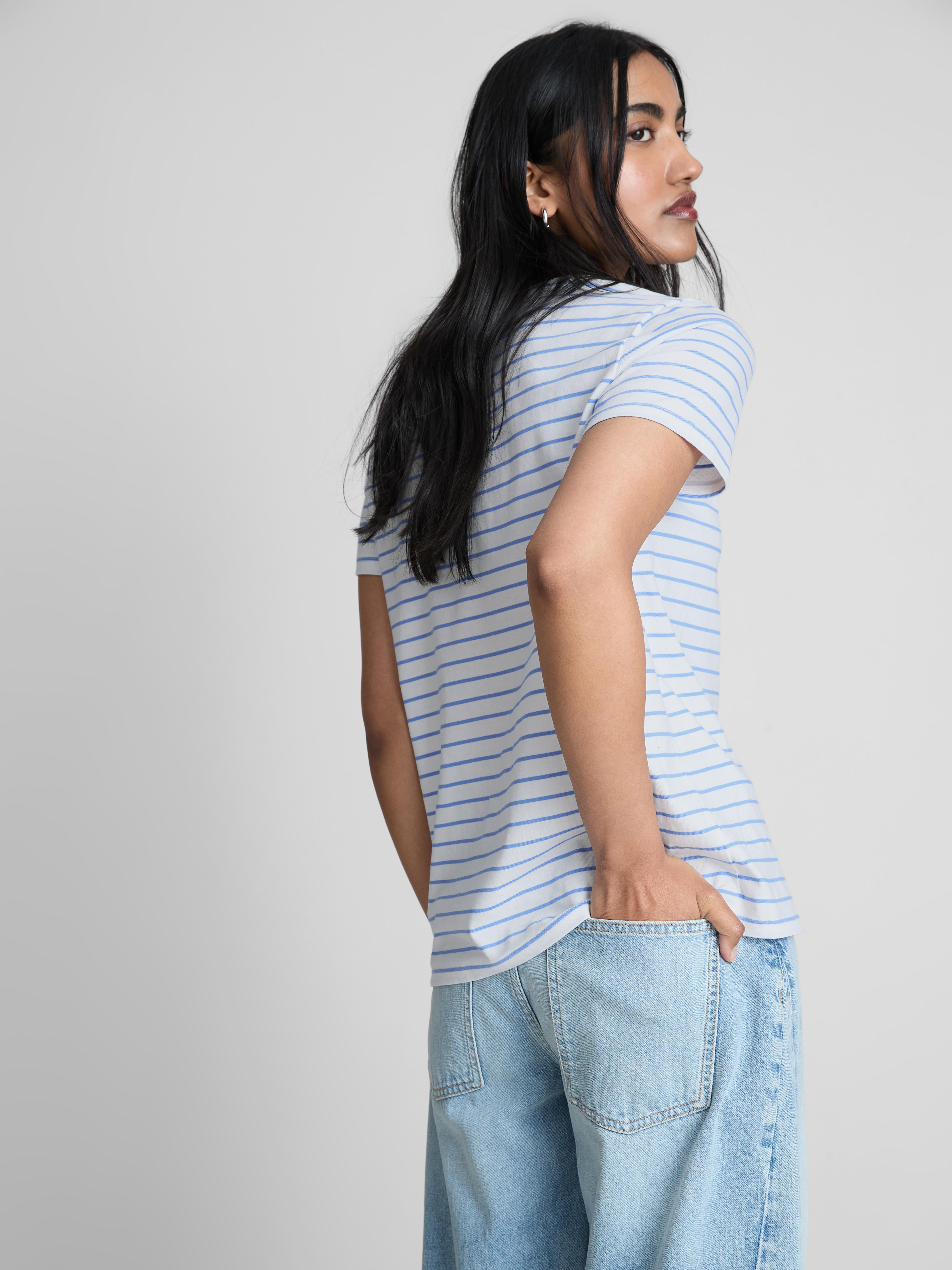 Cotton Striped V-Neck Tee