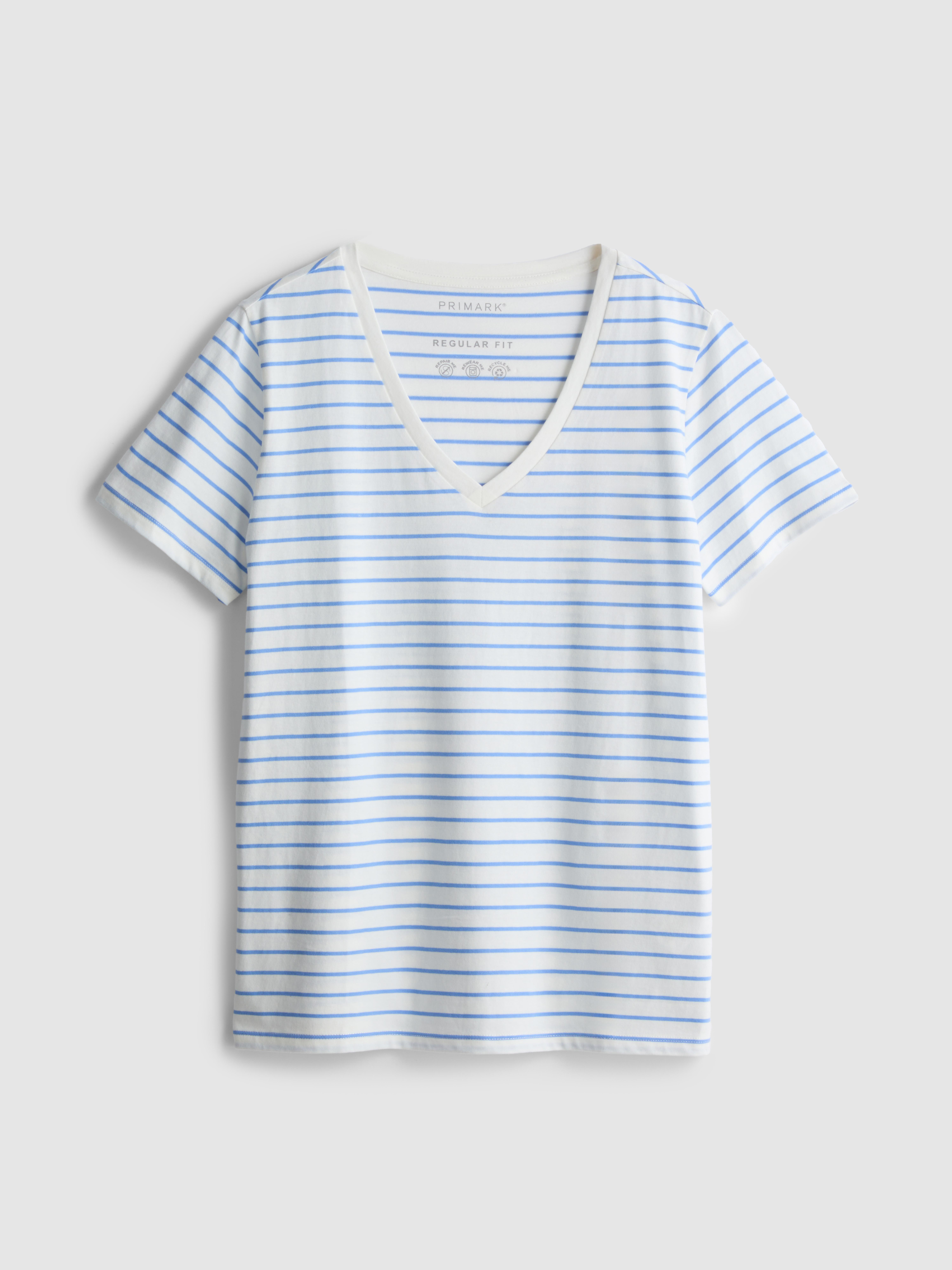 Cotton Striped V-Neck Tee
