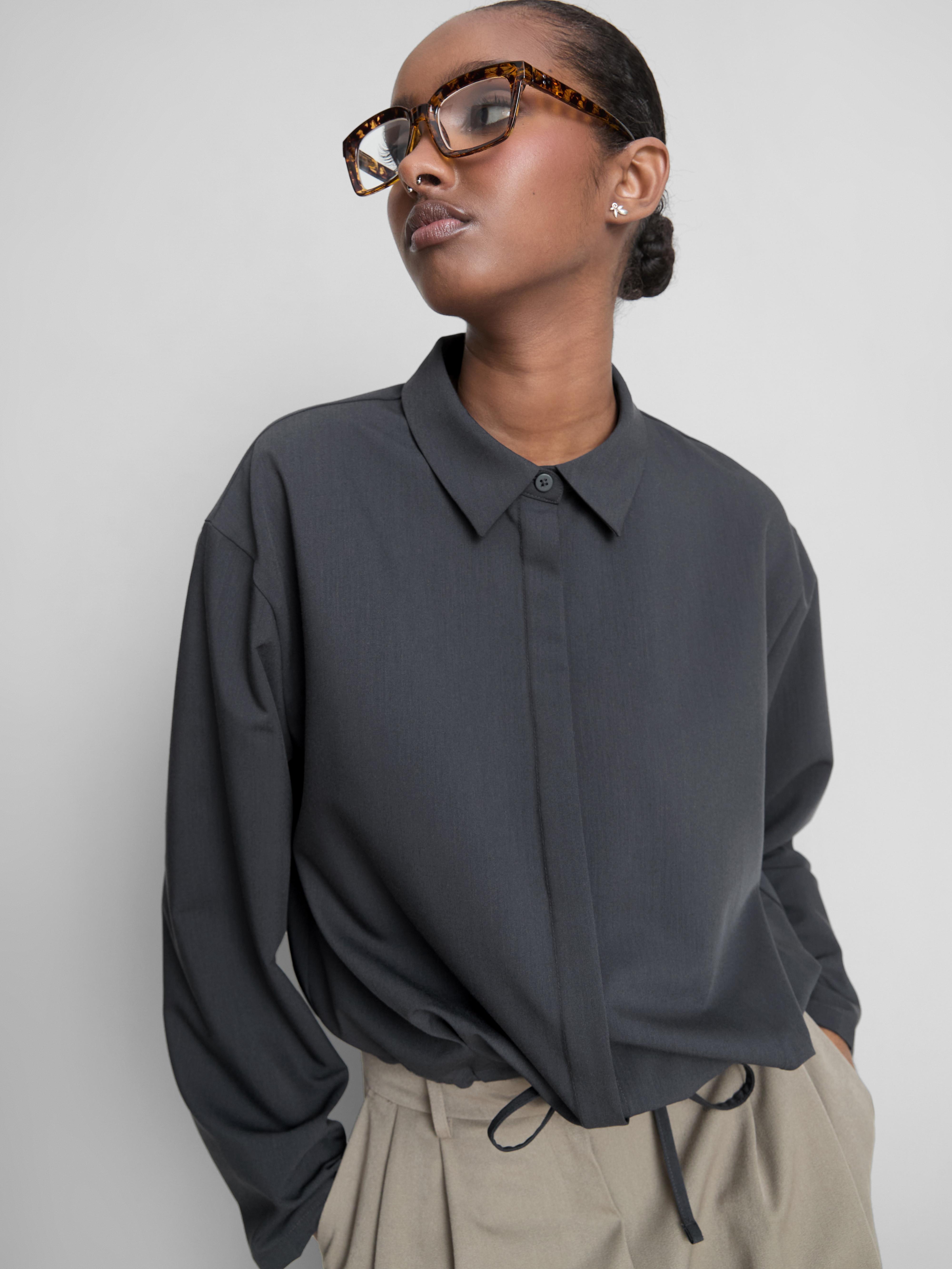 Collared Cropped Drawcord Shirt