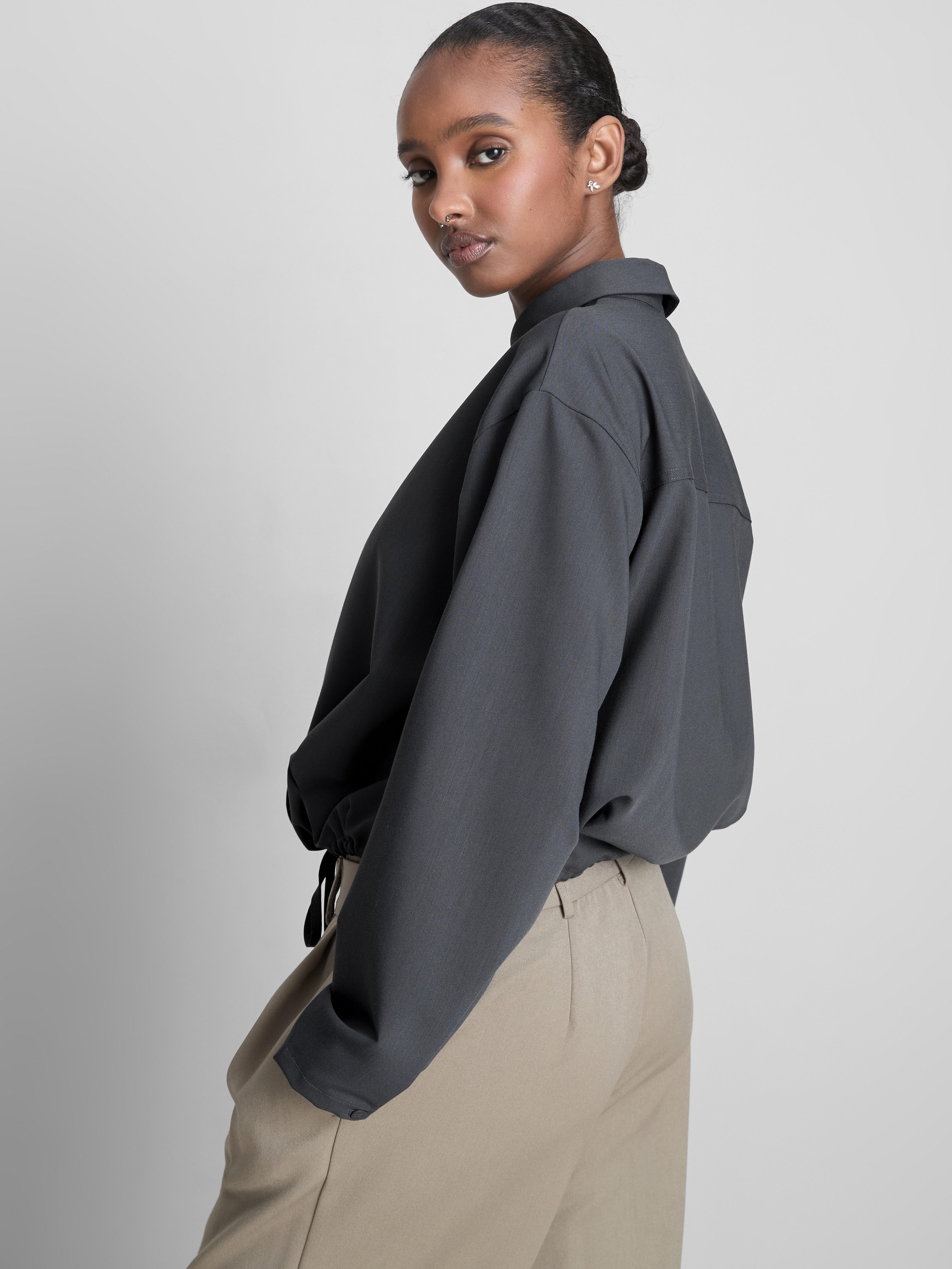 Collared Cropped Drawcord Shirt