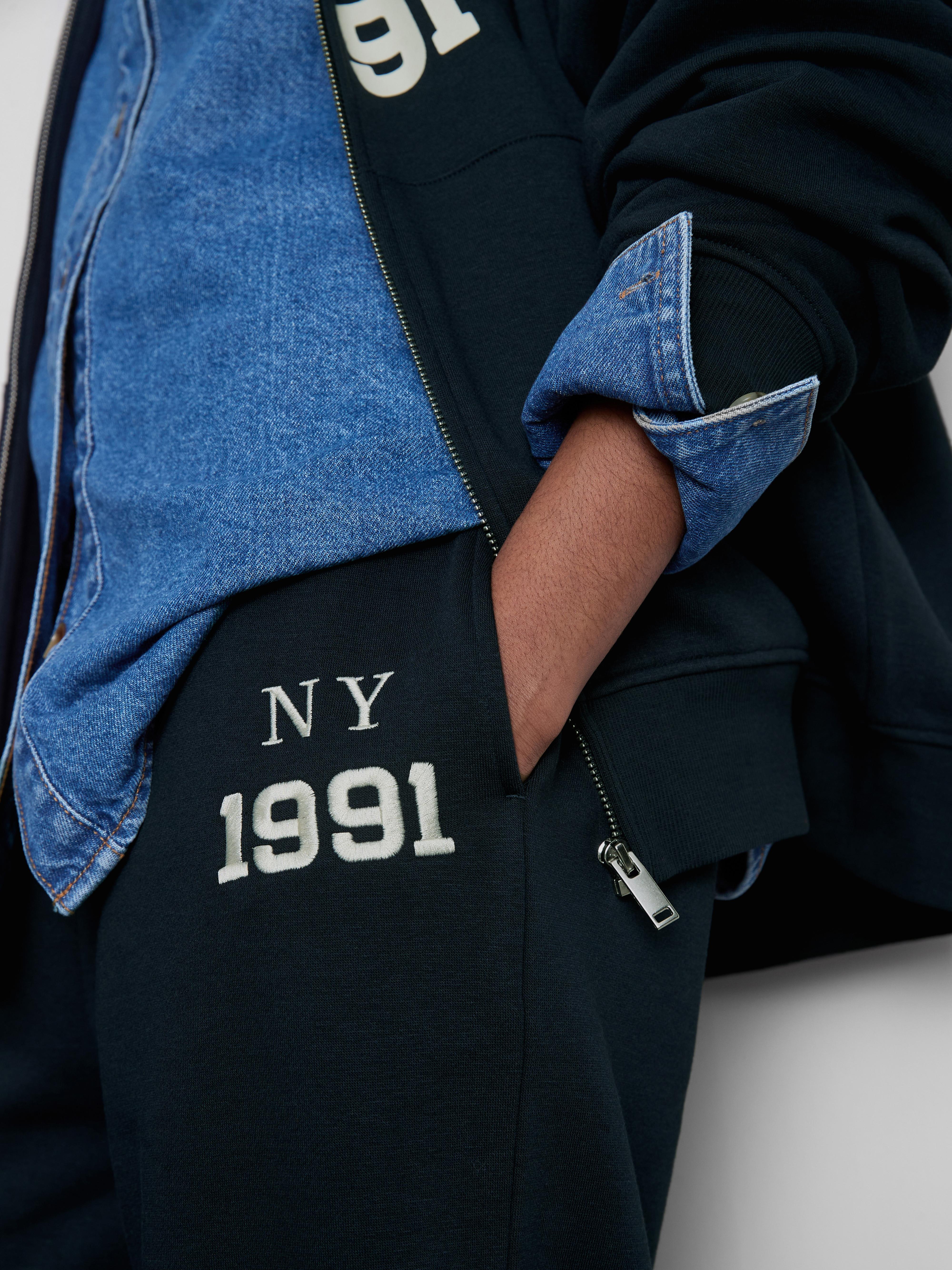 Women's Navy Embroidered Wide-Leg Joggers