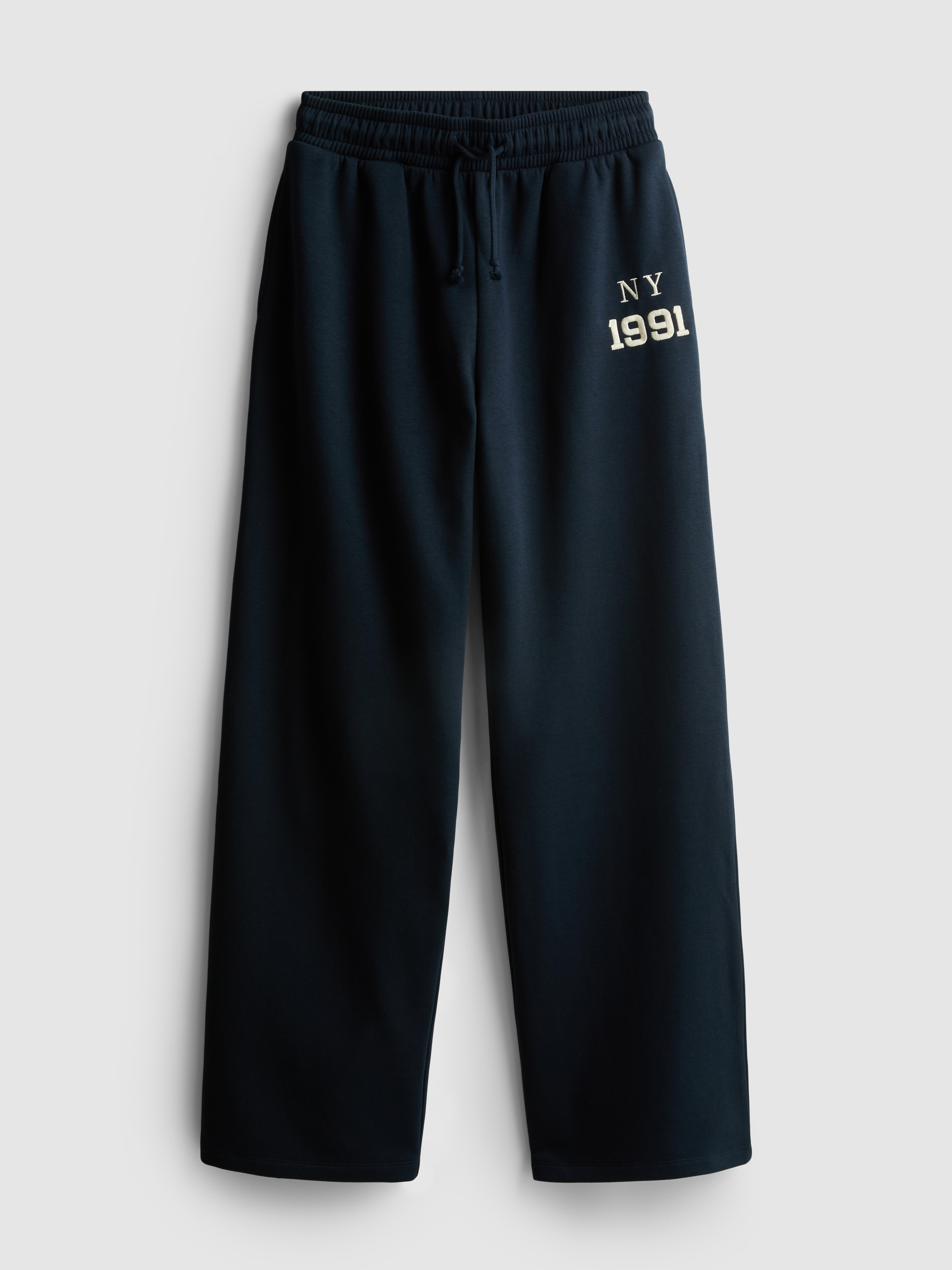 Women's Navy Embroidered Wide-Leg Joggers