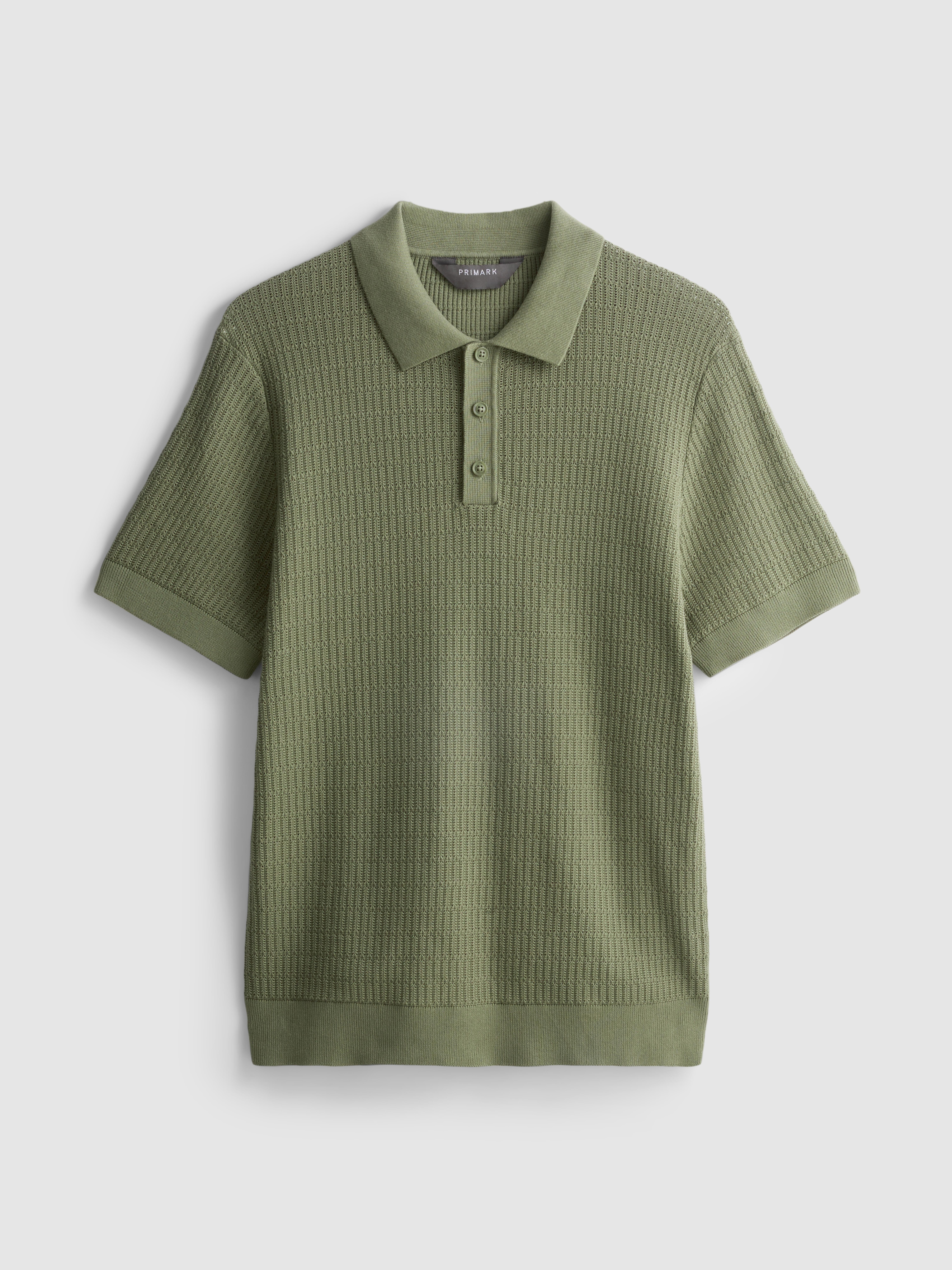 Men's Olive Textured Knitted Polo Shirt | Primark