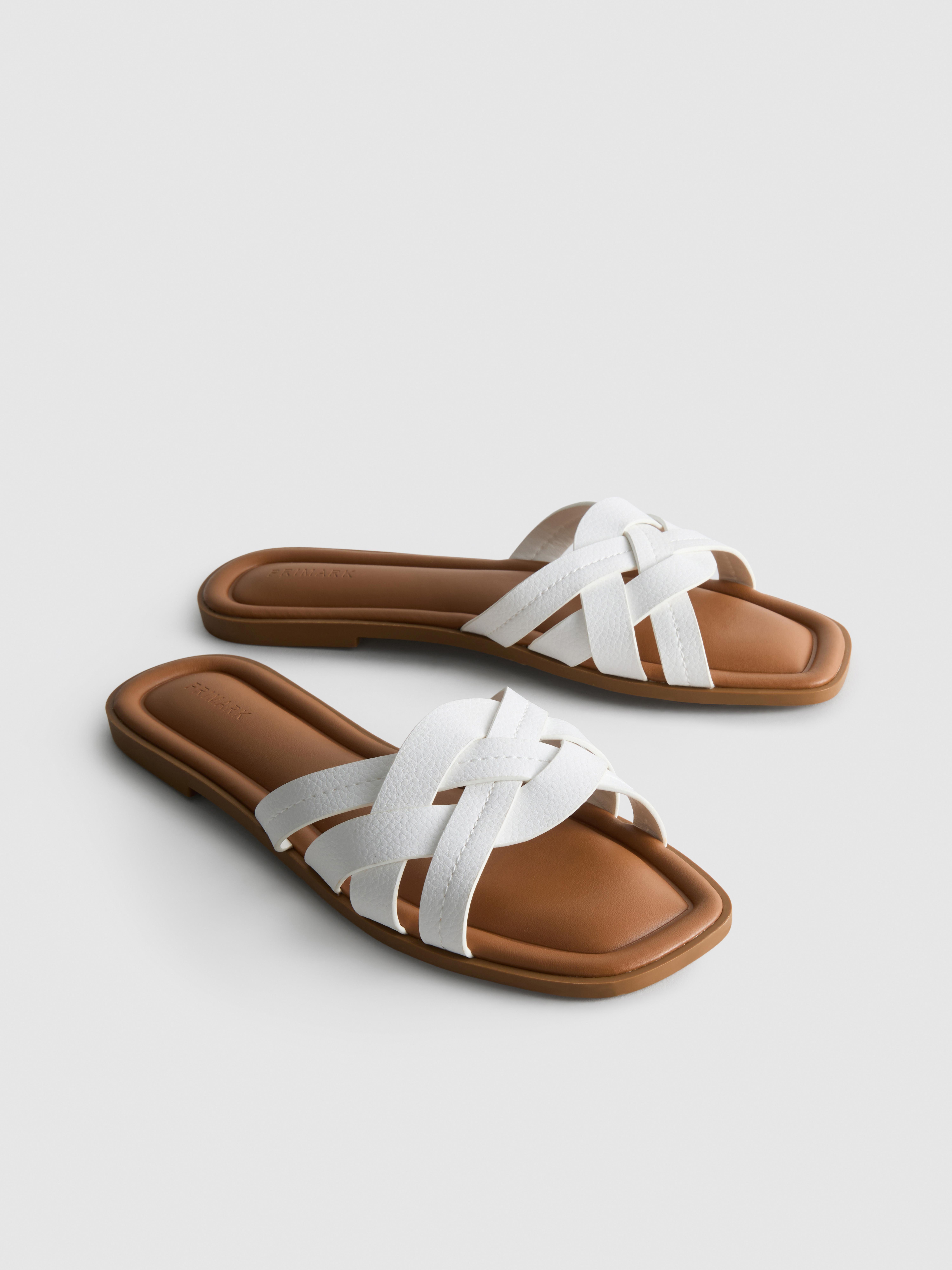 Women's White Faux Leather Weave Sandals