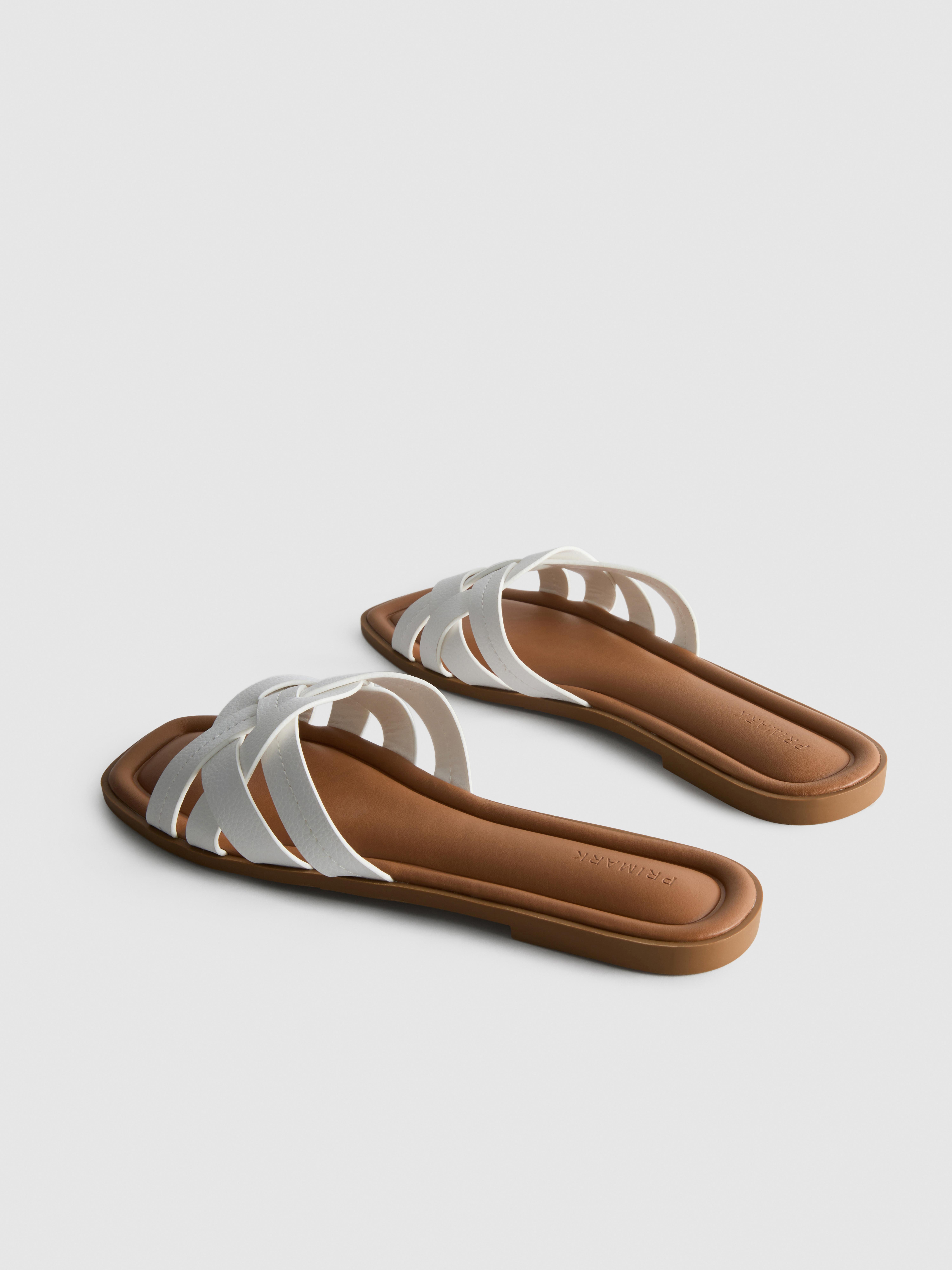 Women's White Faux Leather Weave Sandals