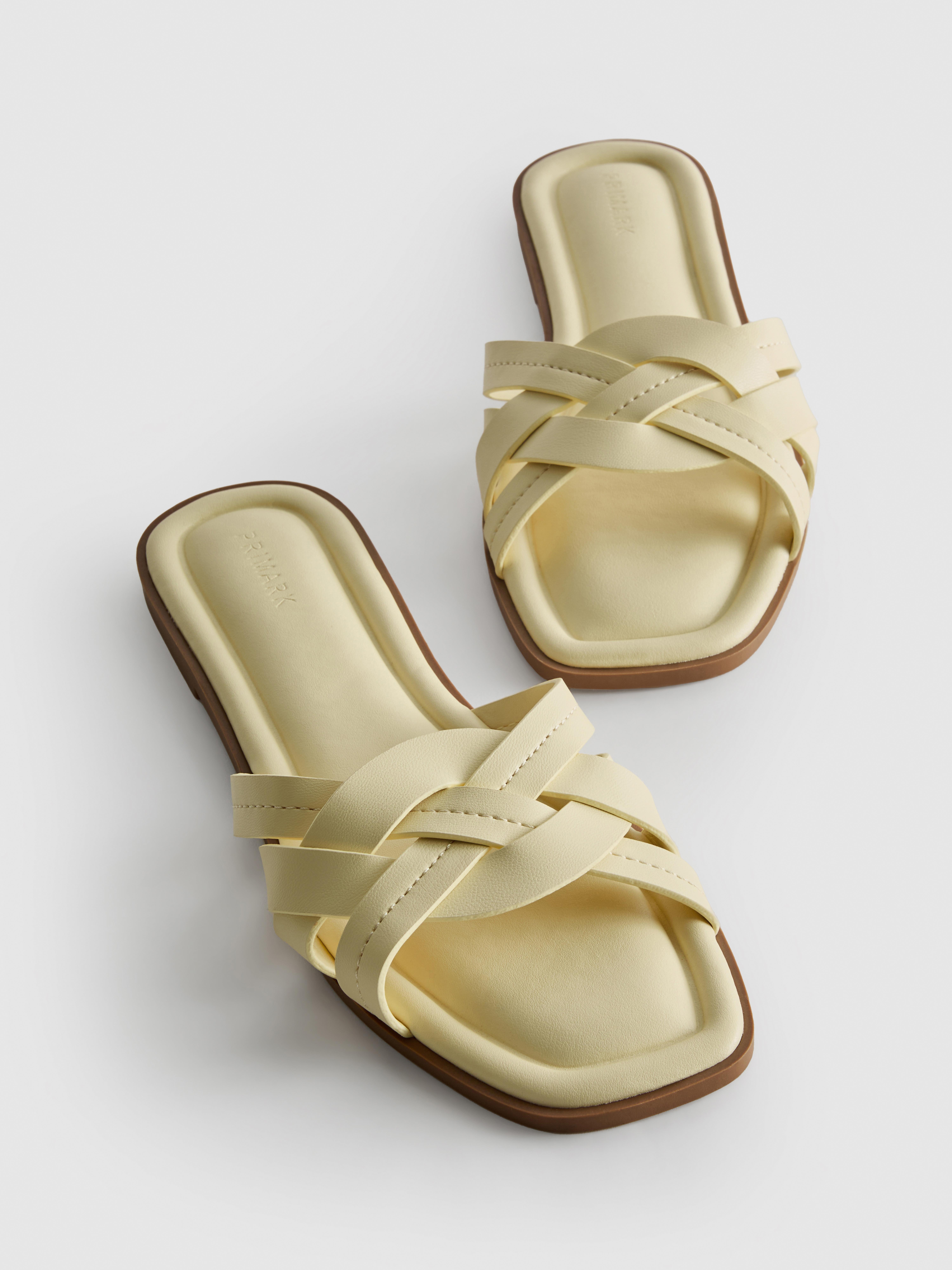 Women's Light Yellow Faux Leather Weave Sandals