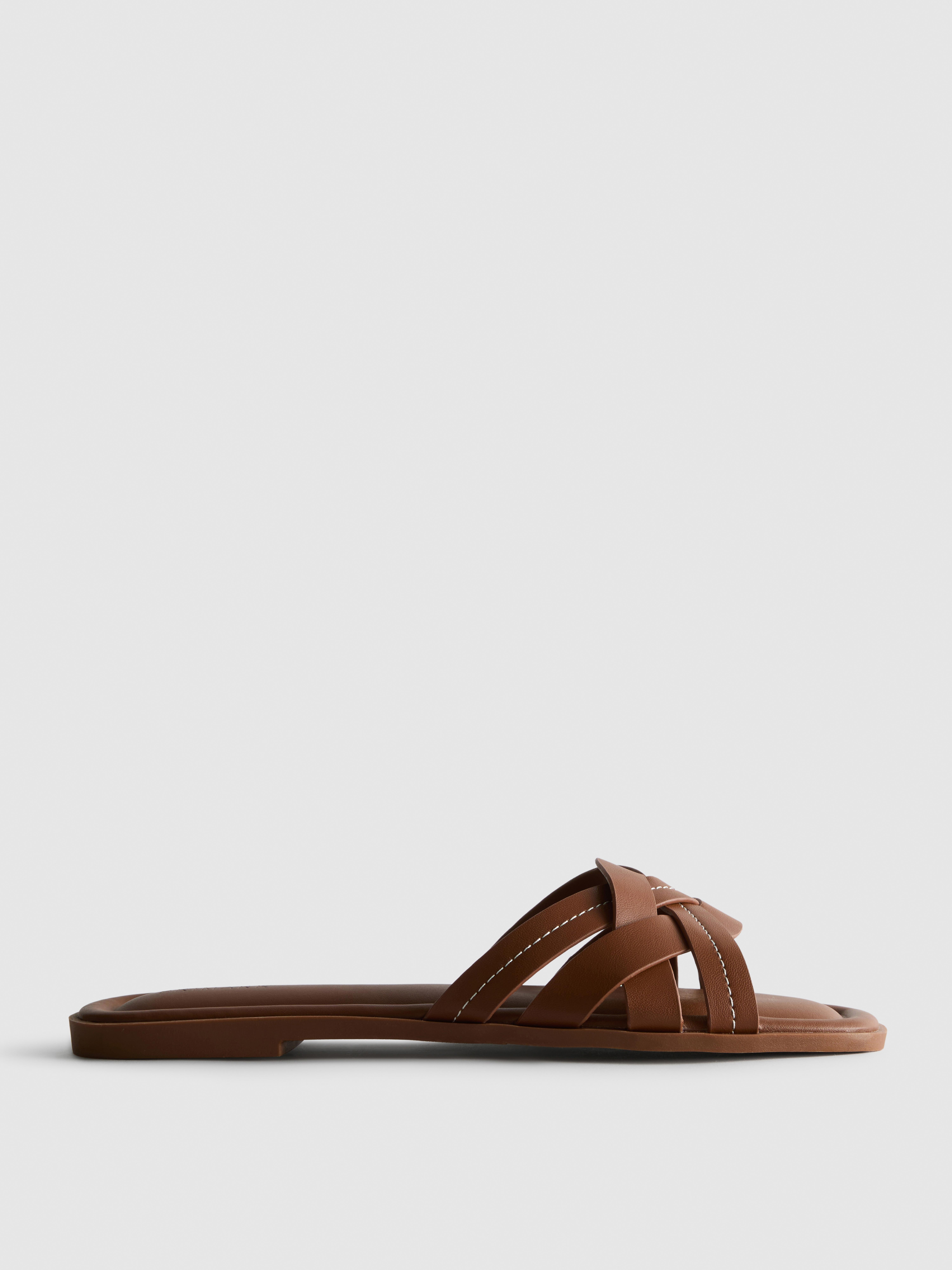 Women's Tan Faux Leather Weave Sandals