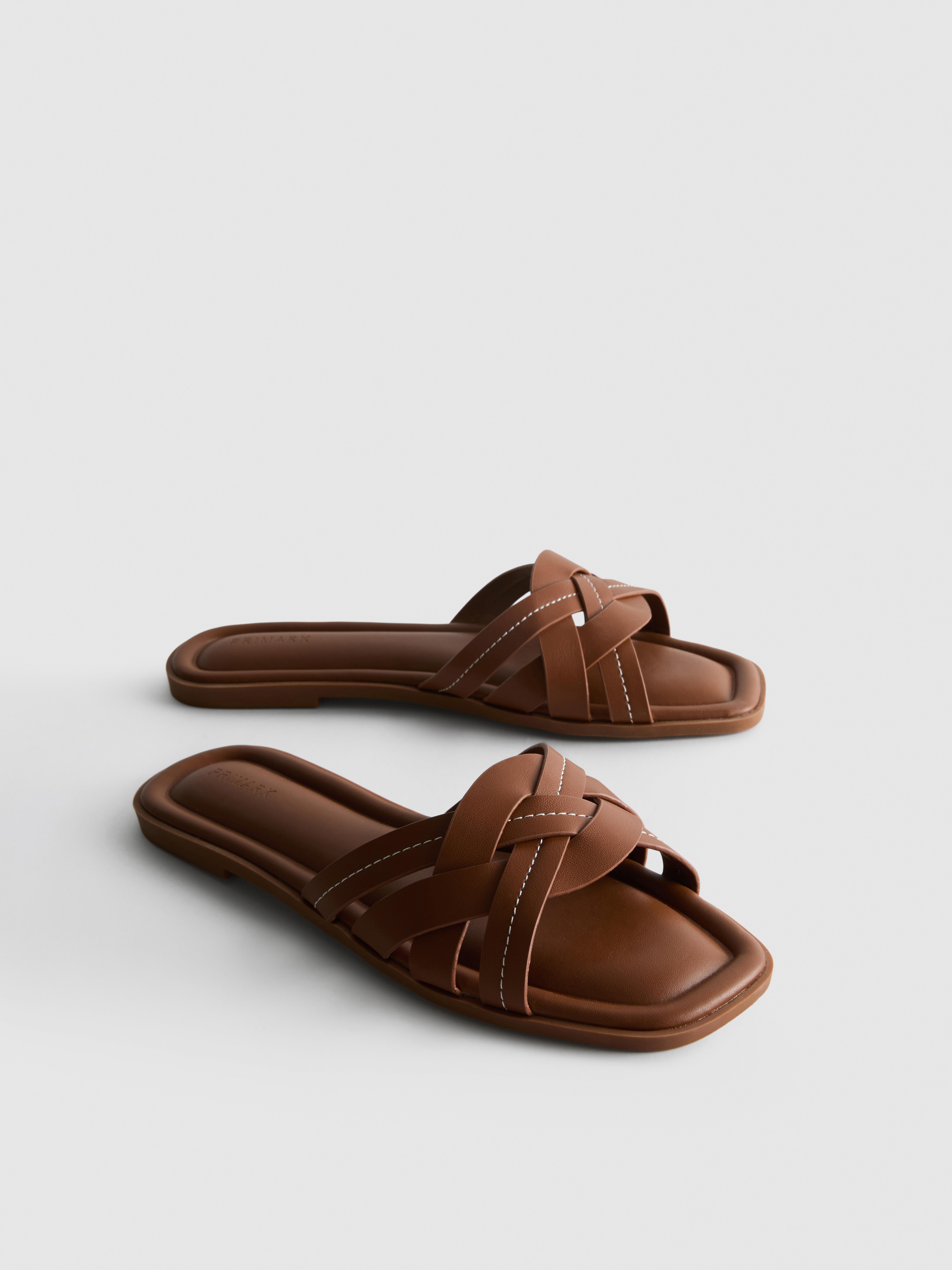 Women's Tan Faux Leather Weave Sandals