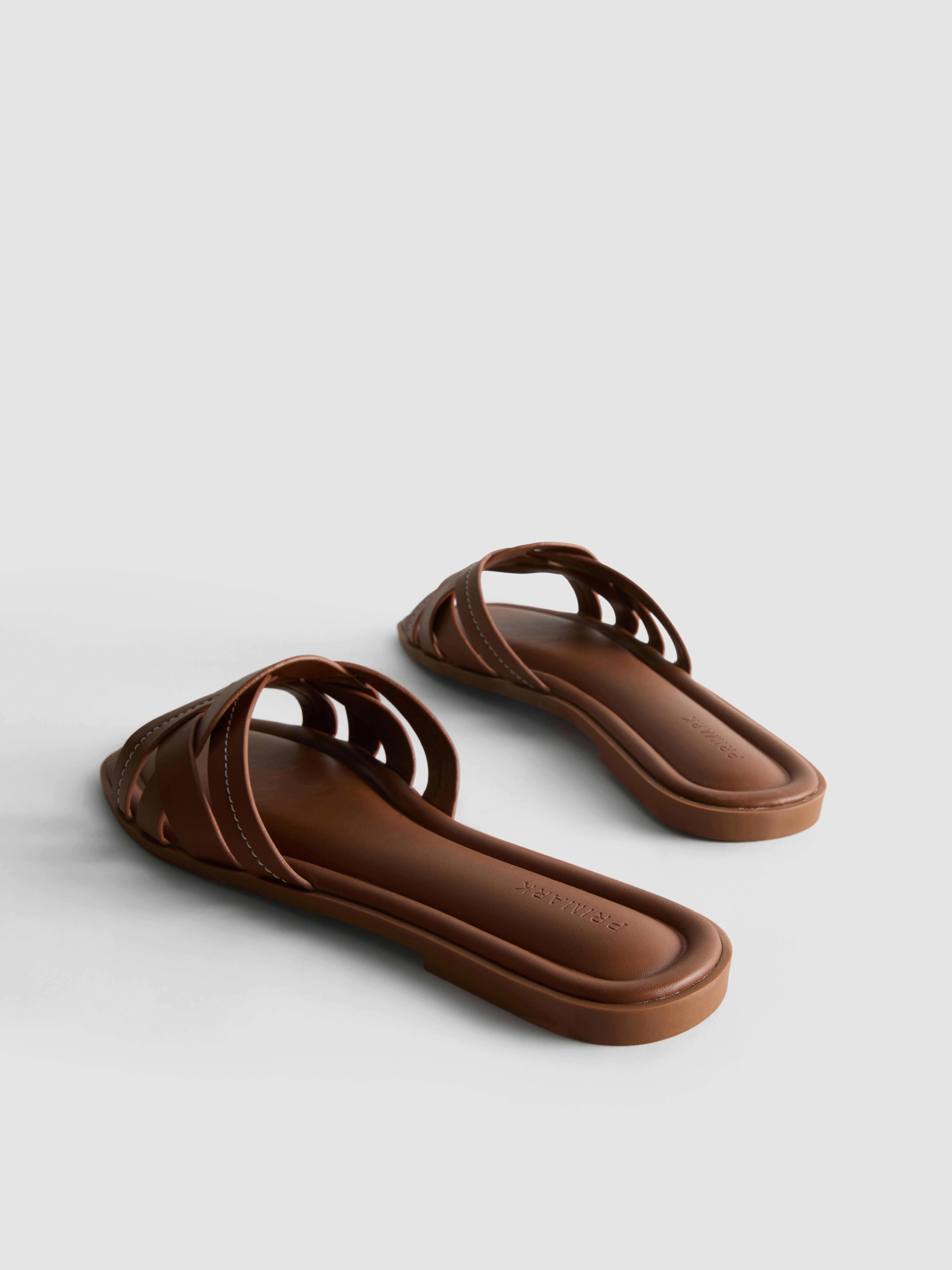 Women's Tan Faux Leather Weave Sandals