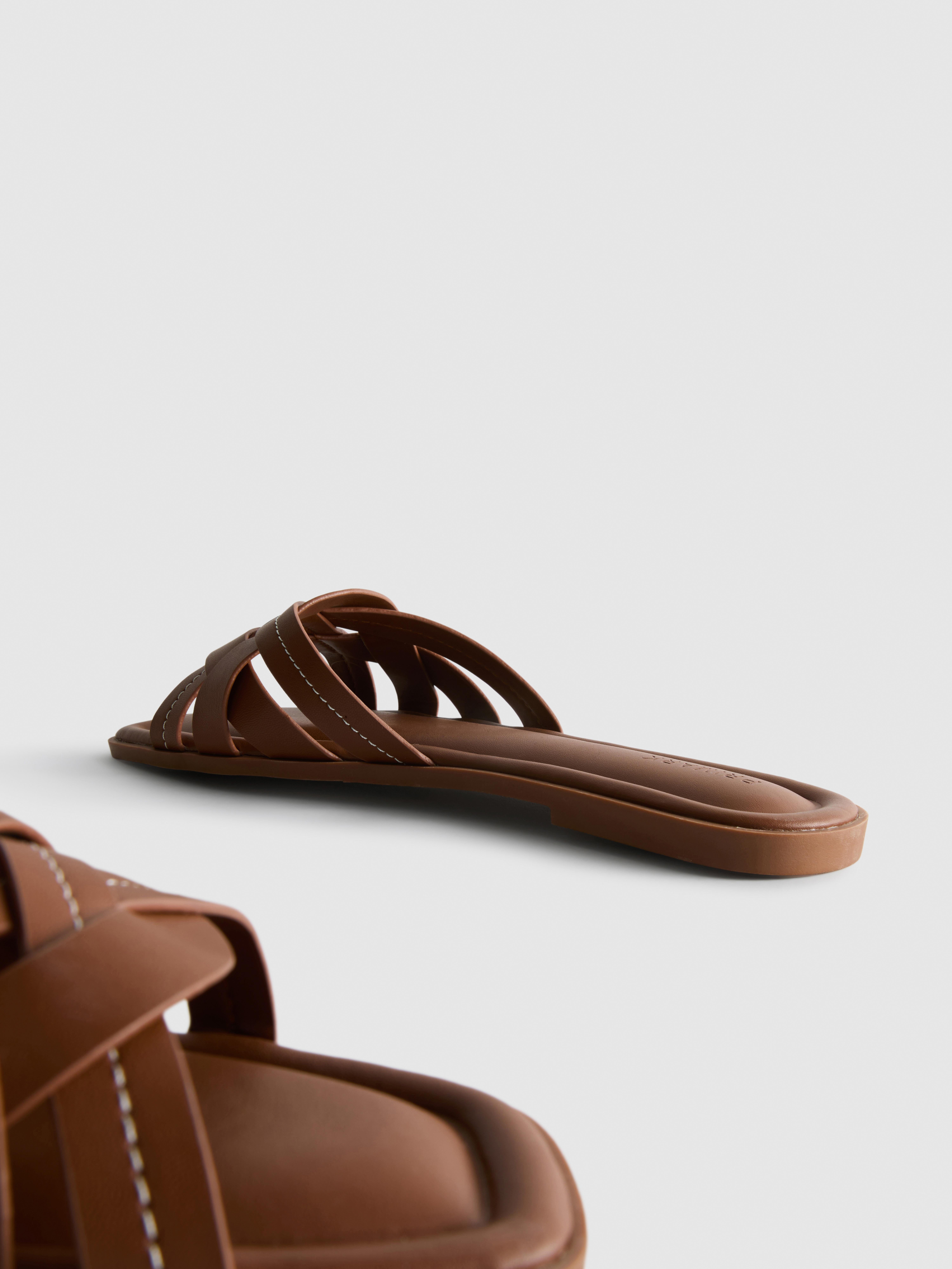 Women's Tan Faux Leather Weave Sandals