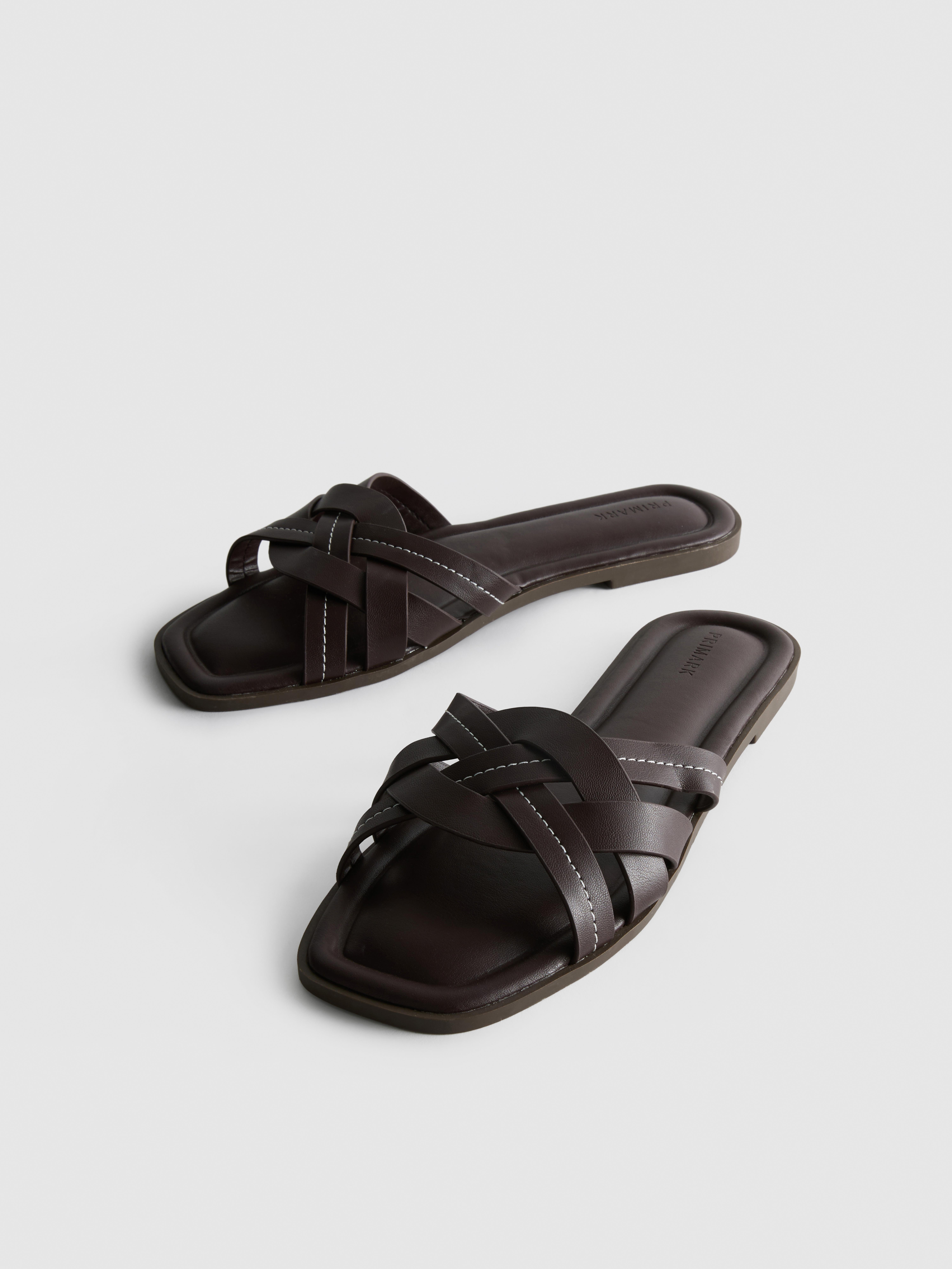 Women's Chocolate Faux Leather Weave Sandals