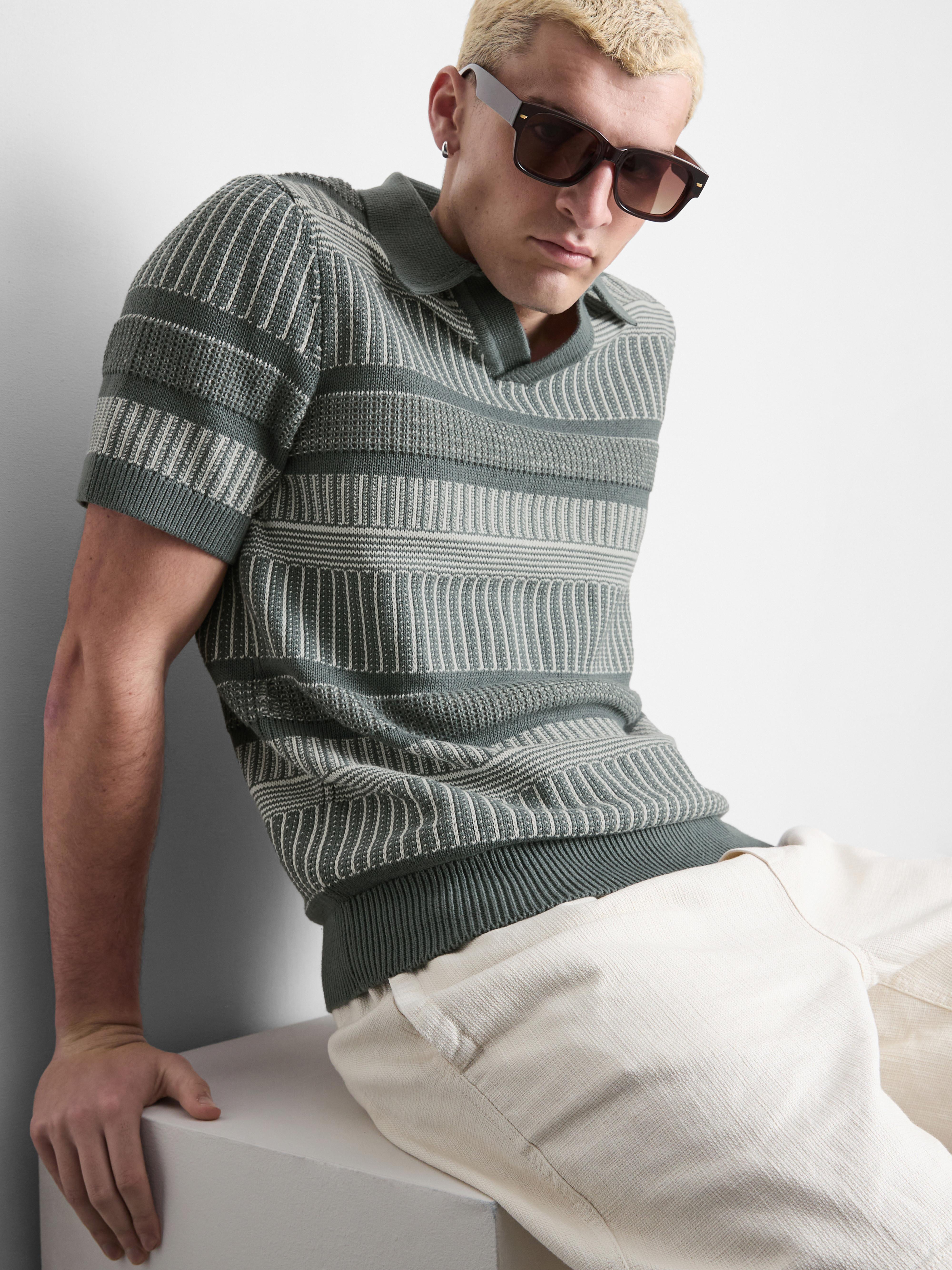 Striped Knitted Polo Shirt