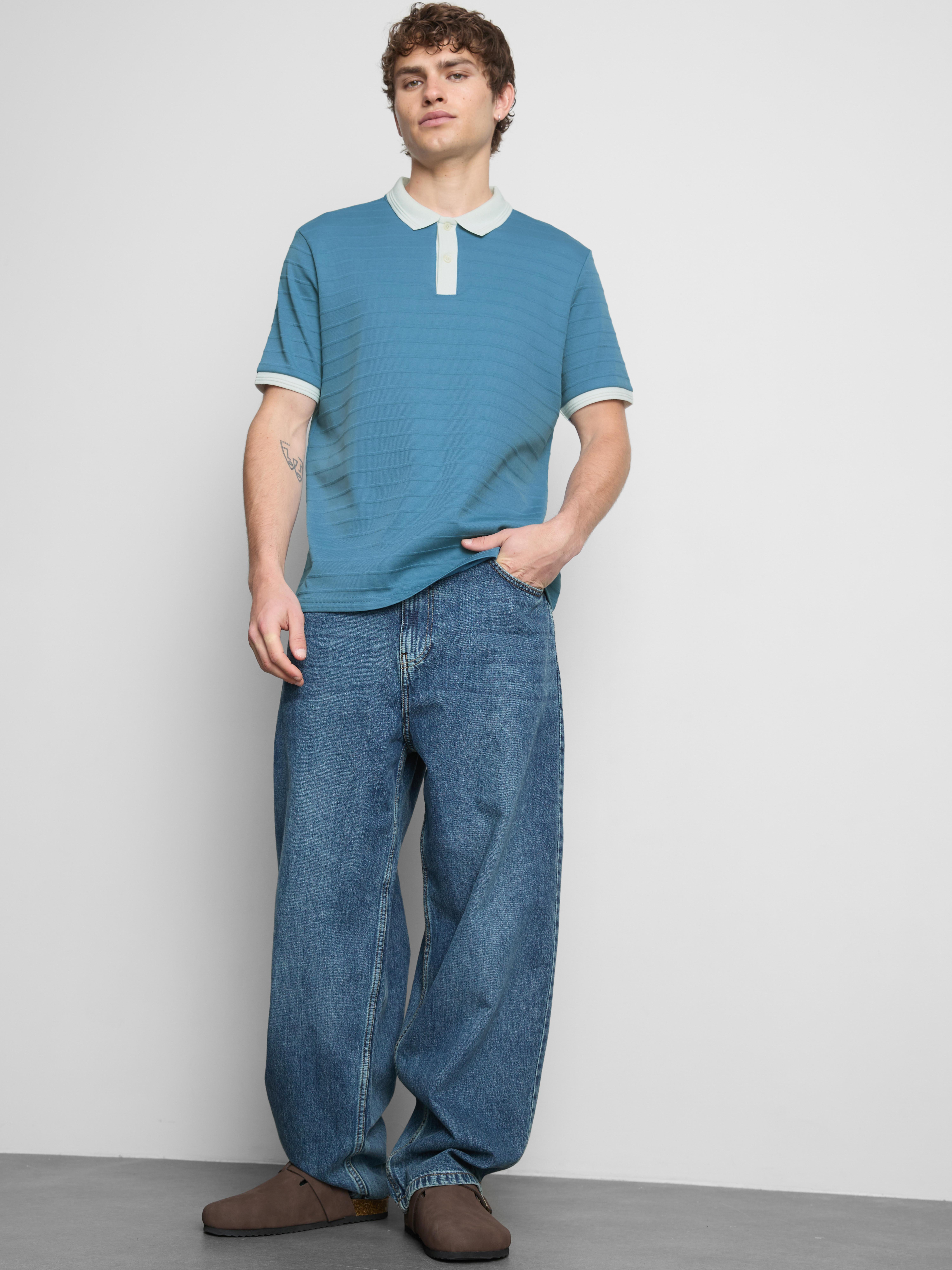 Ottoman Textured Polo Shirt Blue