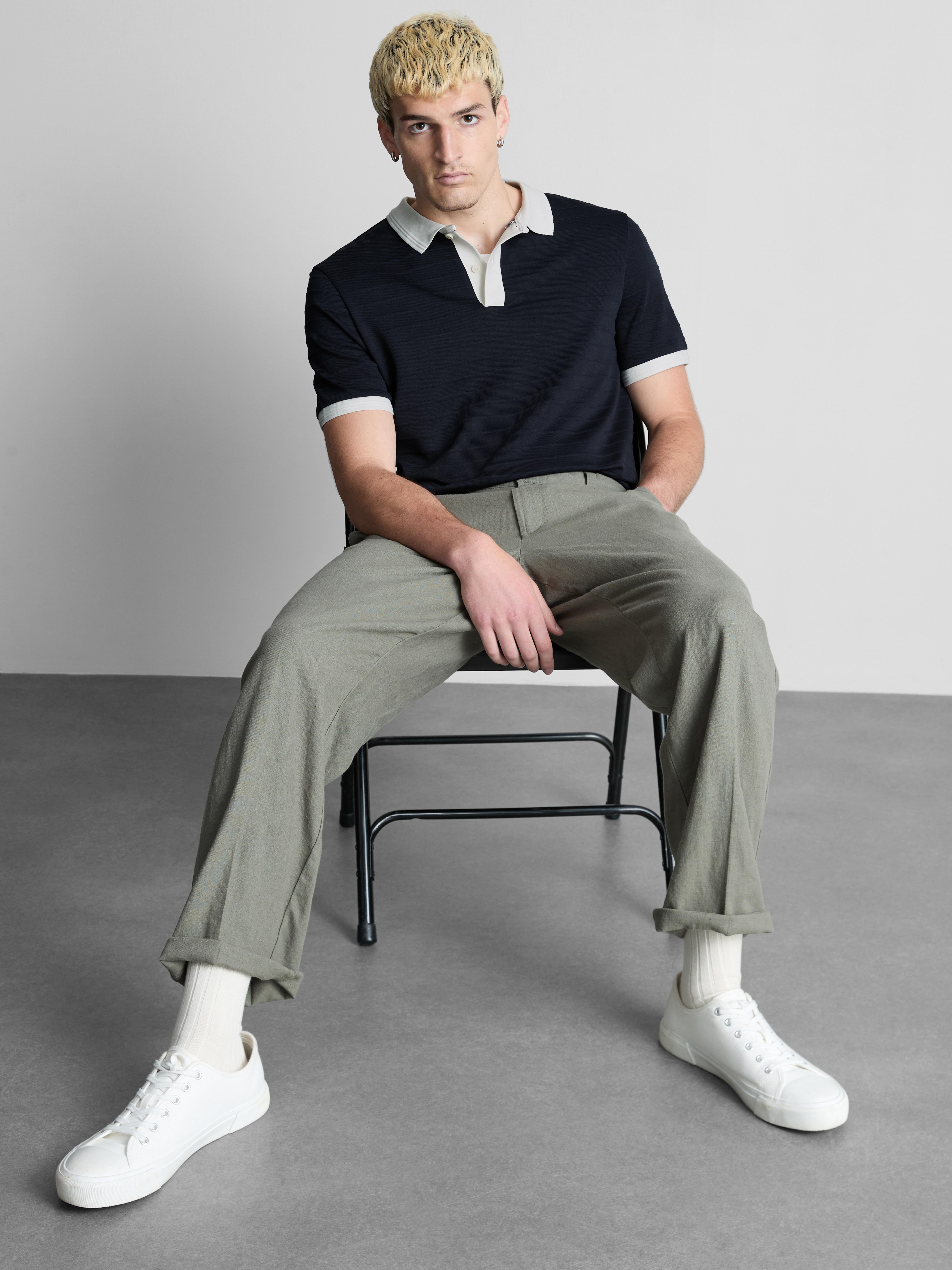 Ottoman Textured Polo Shirt Navy