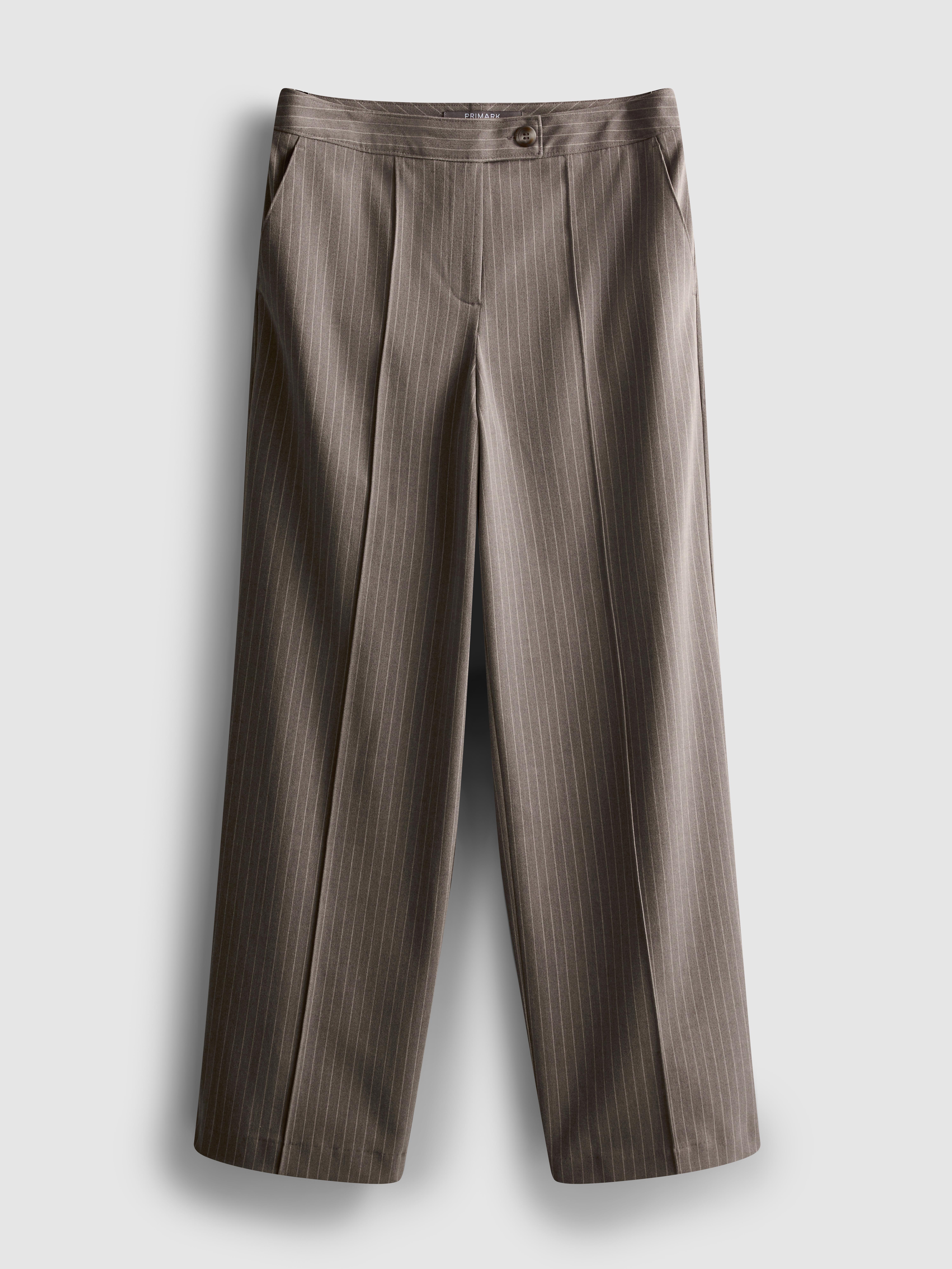 Brushed Wide-Leg Pinstripe Pants