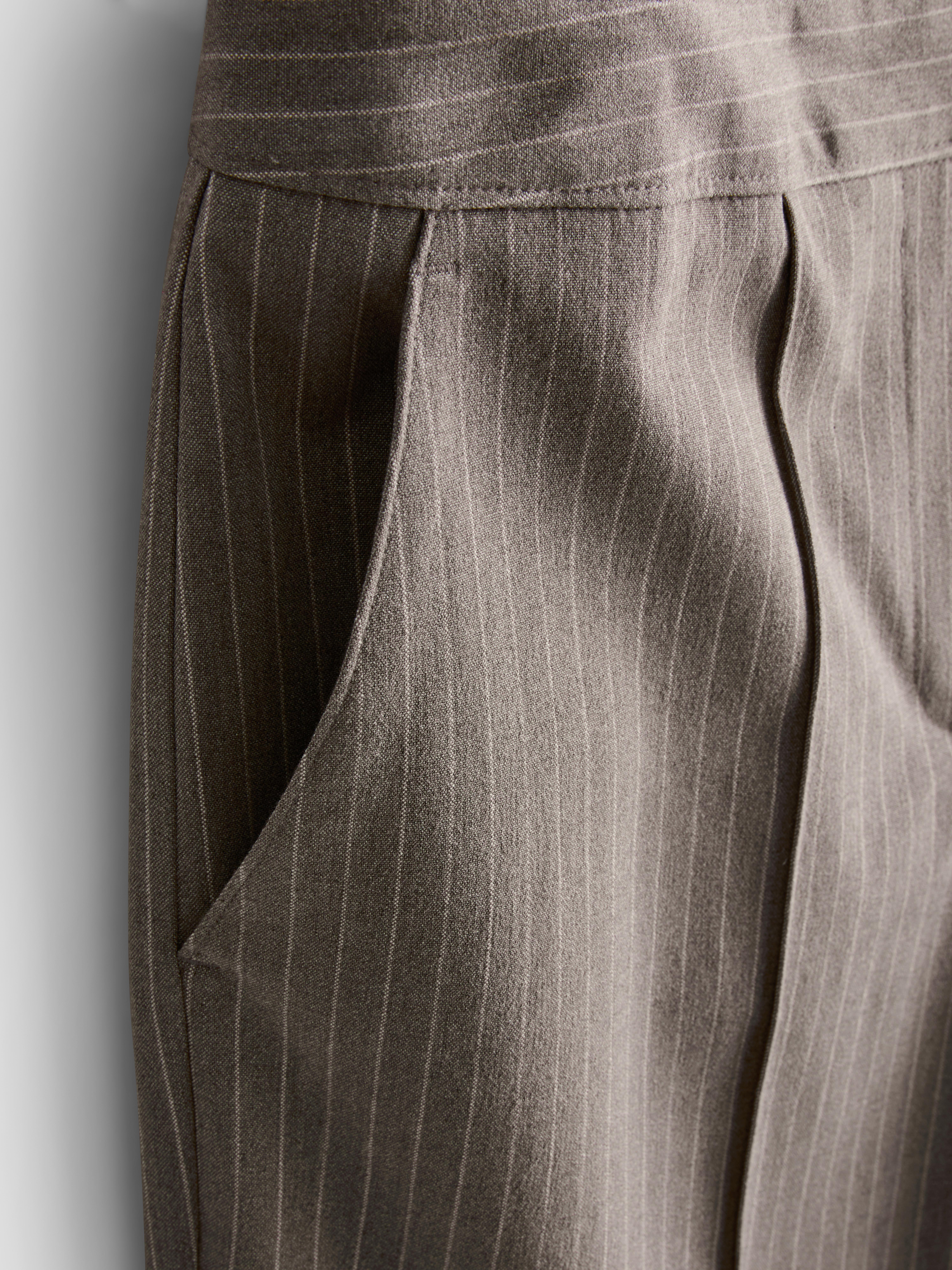 Brushed Wide-Leg Pinstripe Pants