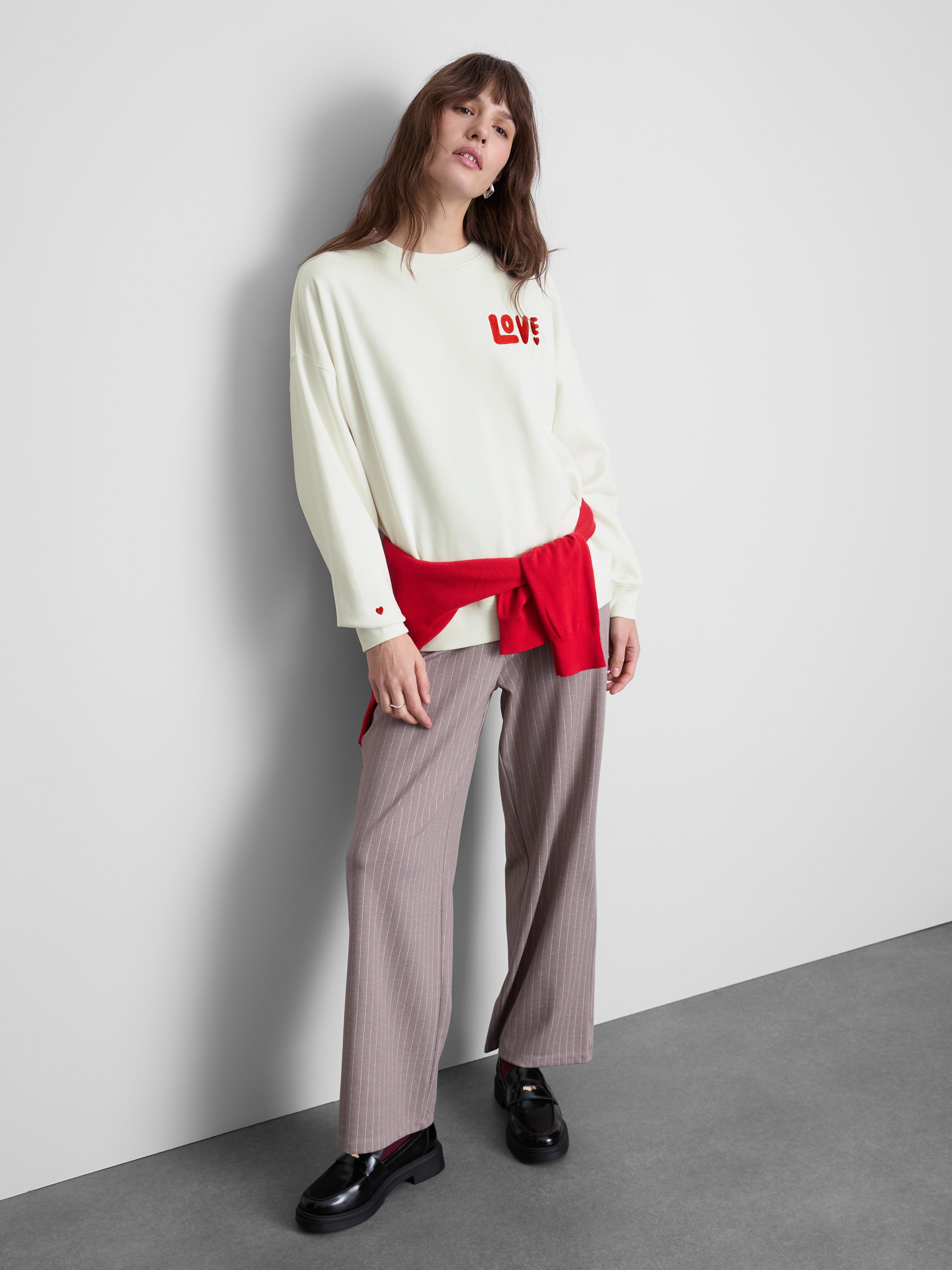 Women's Ivory Love Embroidered Sweatshirt