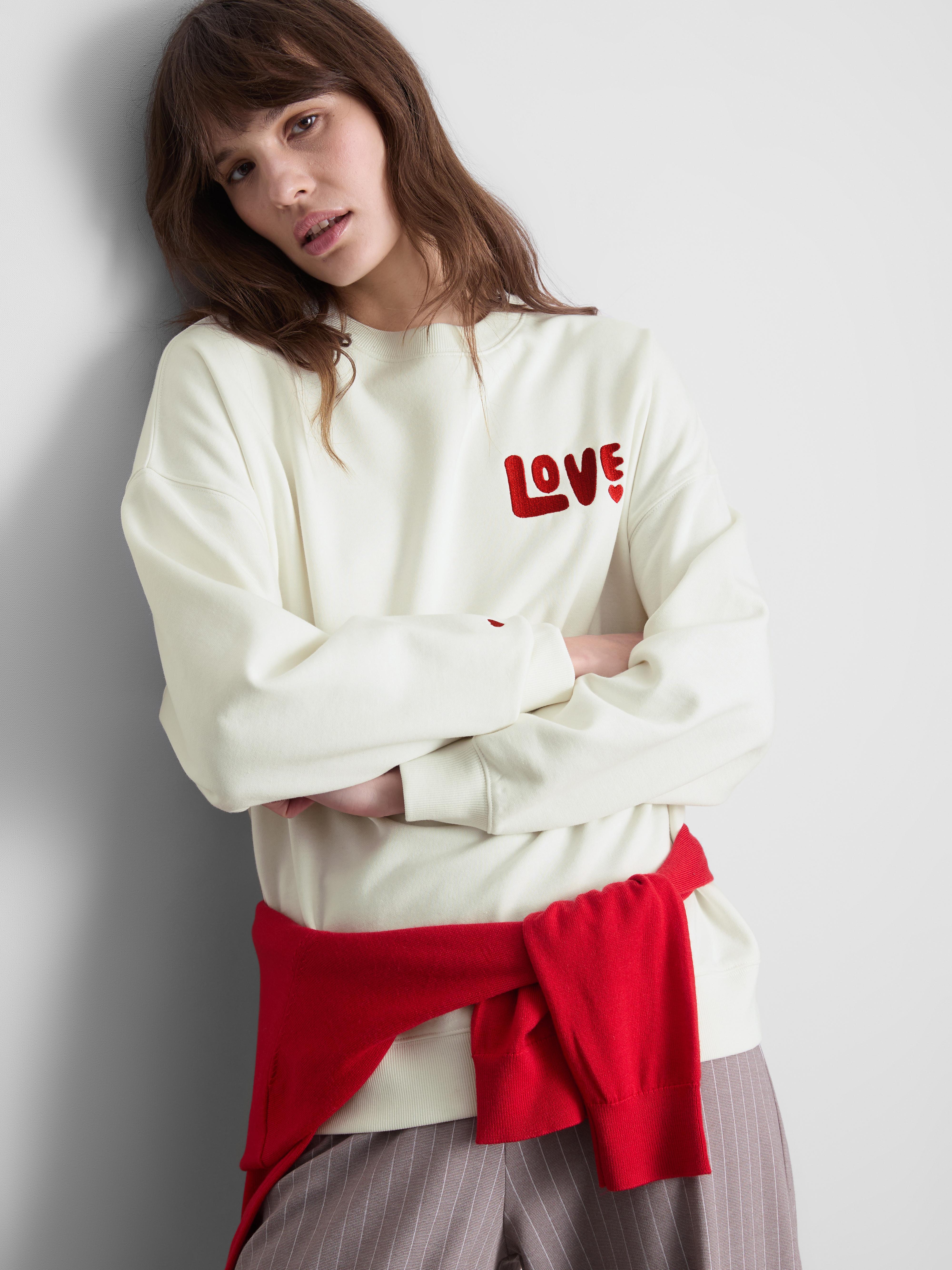Women's Ivory Love Embroidered Sweatshirt