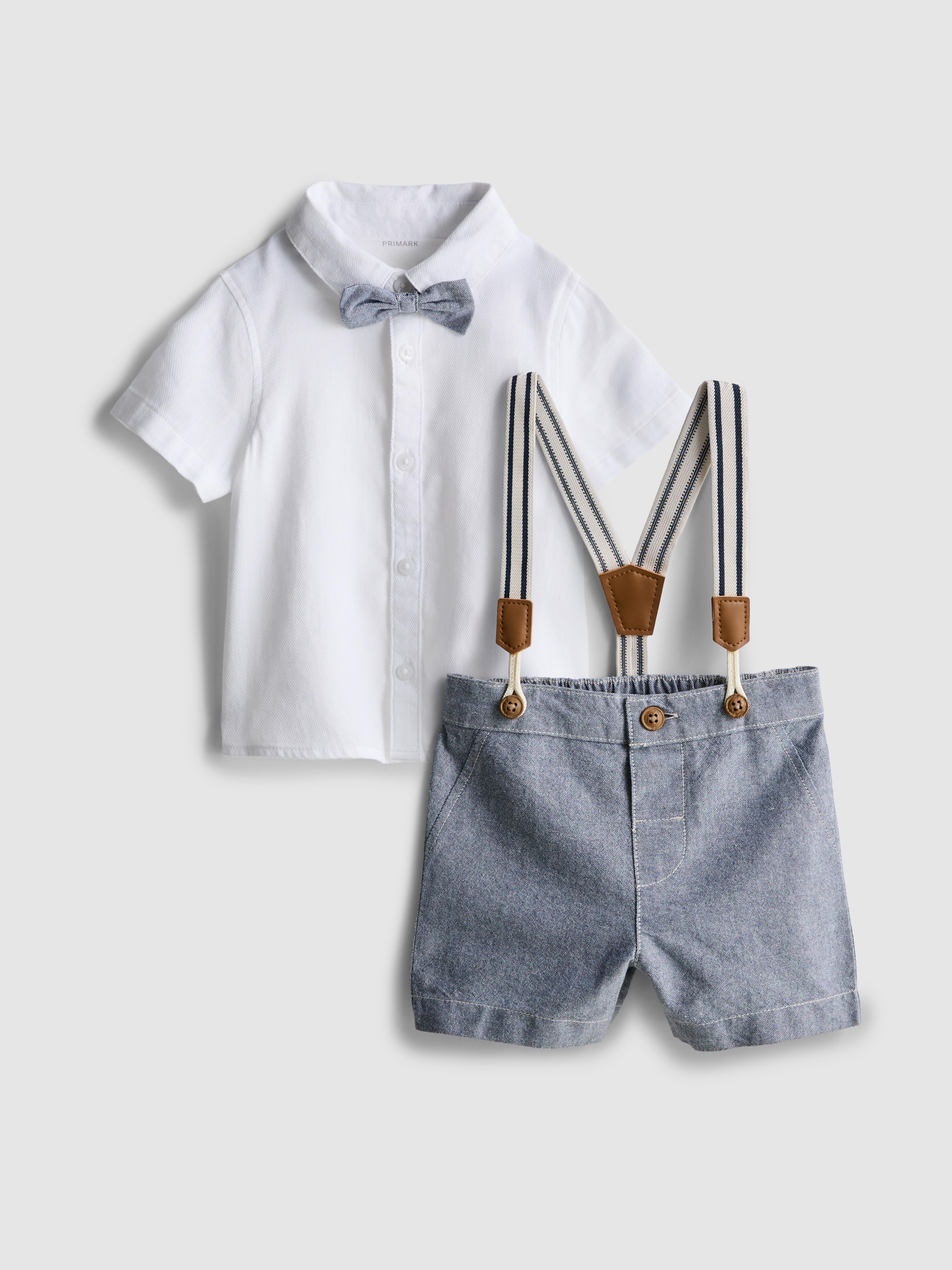 Baby Boys Navy 0-36mths | Shirt and Shorts with Suspenders Occasion Set