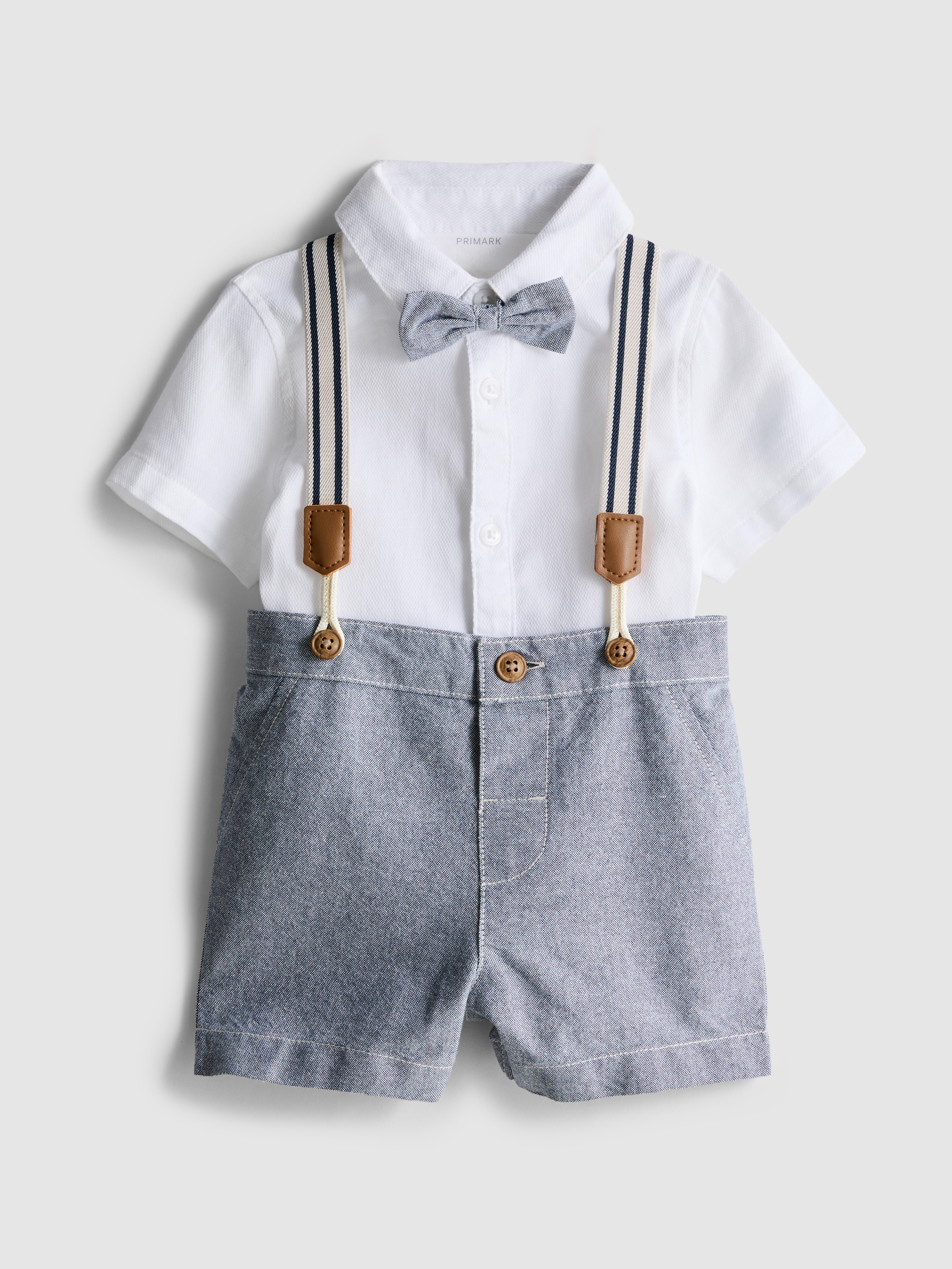 Baby Boys Navy 0-36mths | Shirt and Shorts with Suspenders Occasion Set