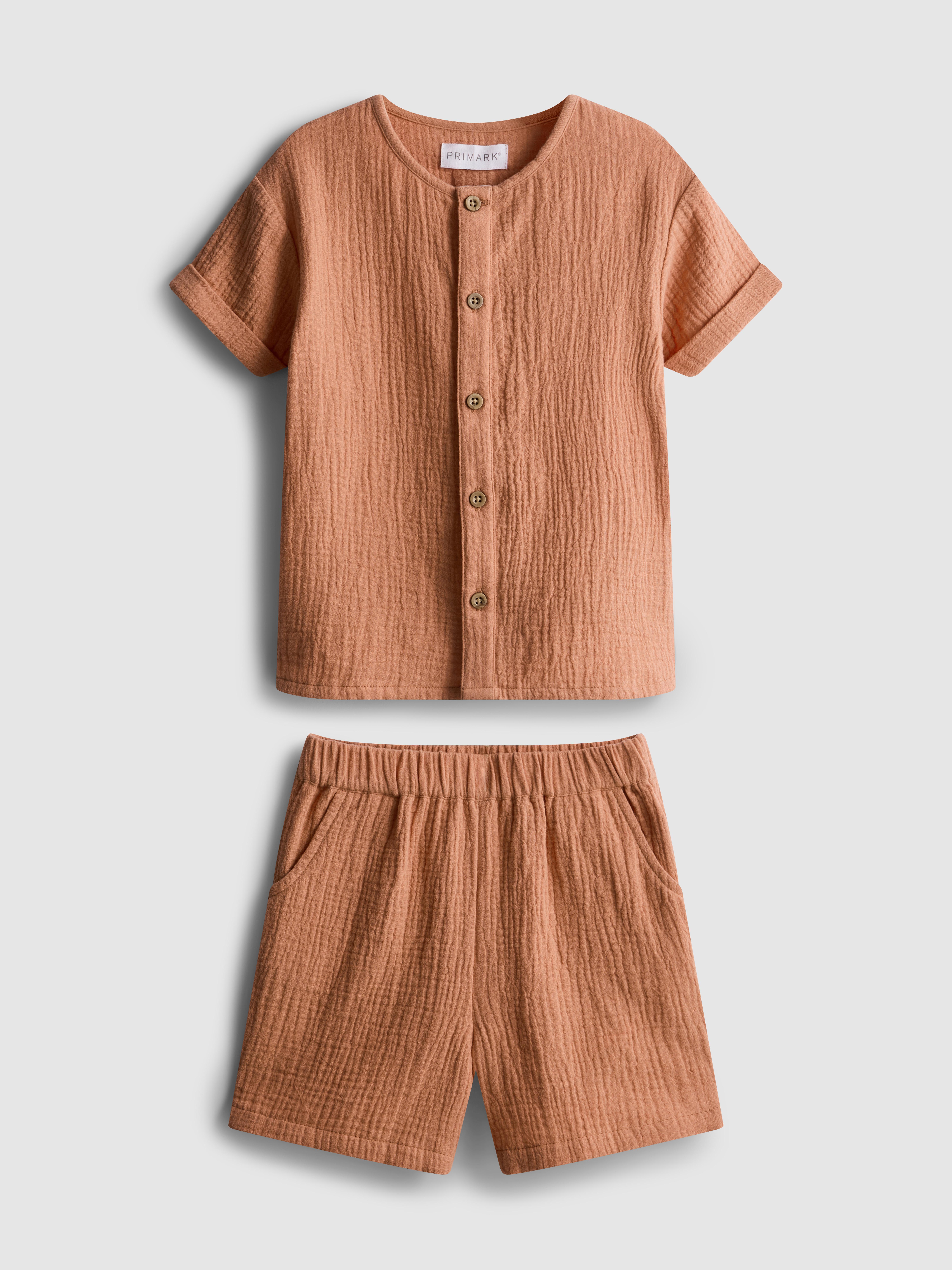 0-24mths | Cheesecloth Shirt and Shorts Set Dark Red