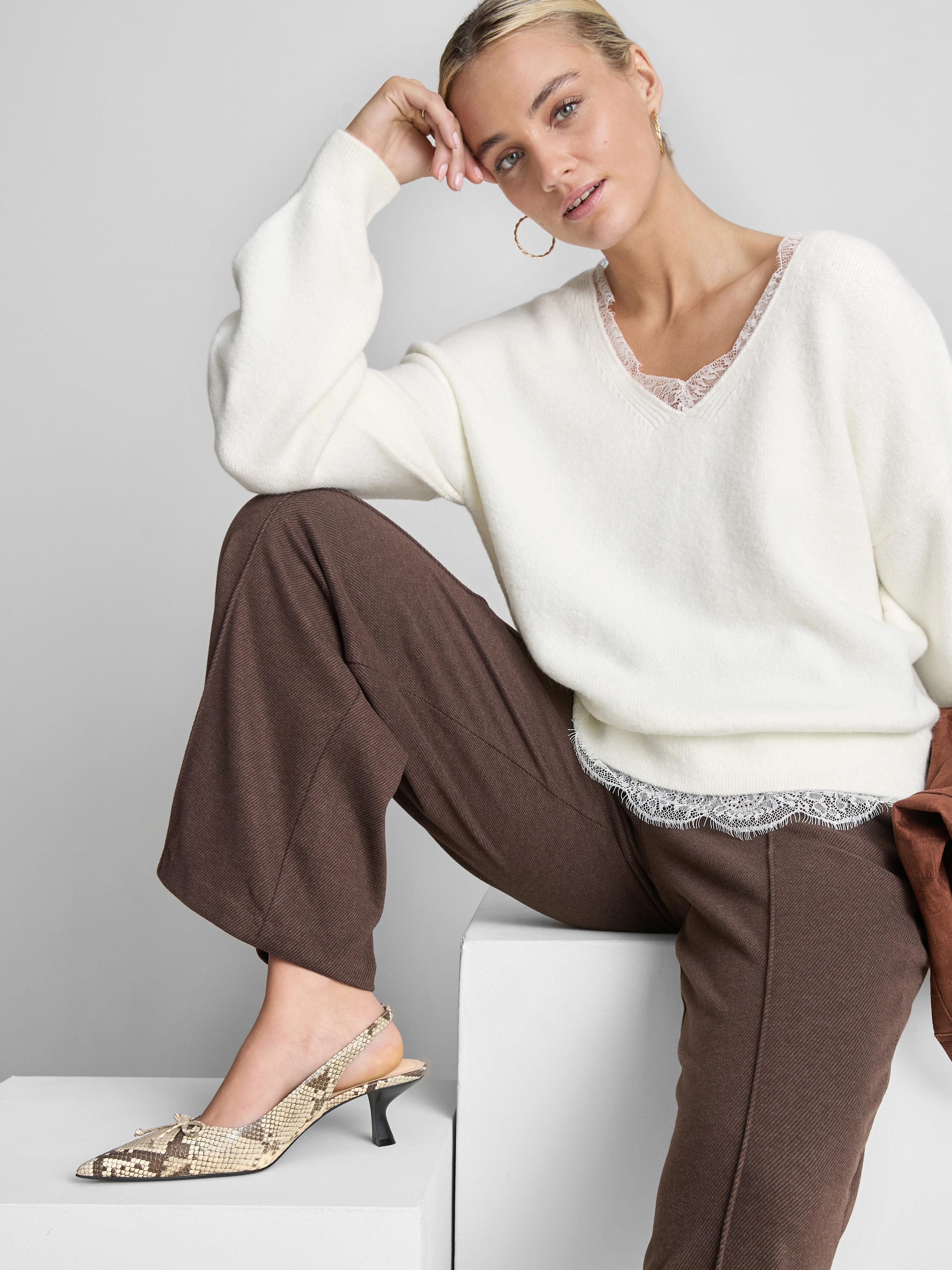 Lace Trim V-Neck Jumper