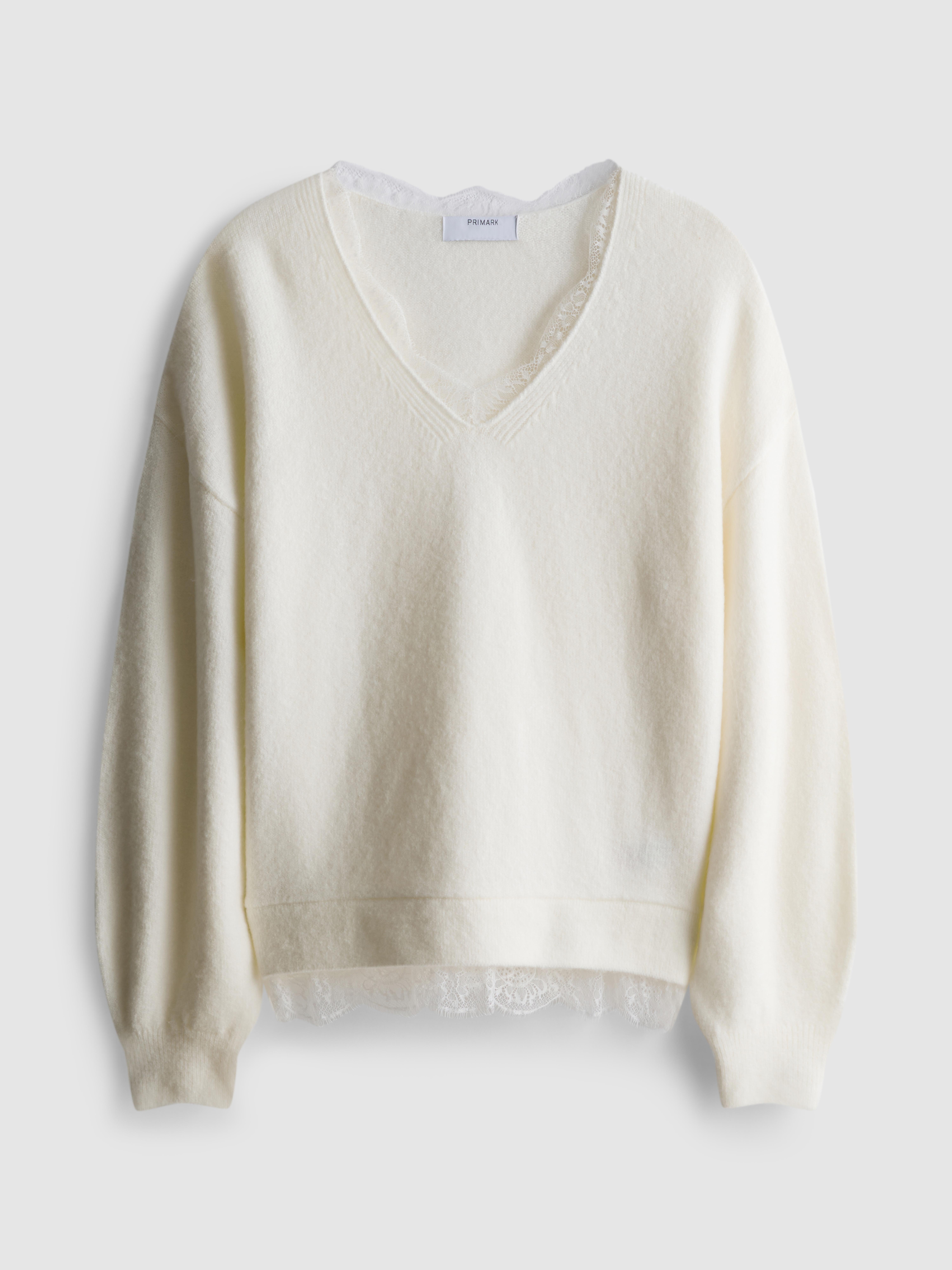 Lace Trim V-Neck Jumper