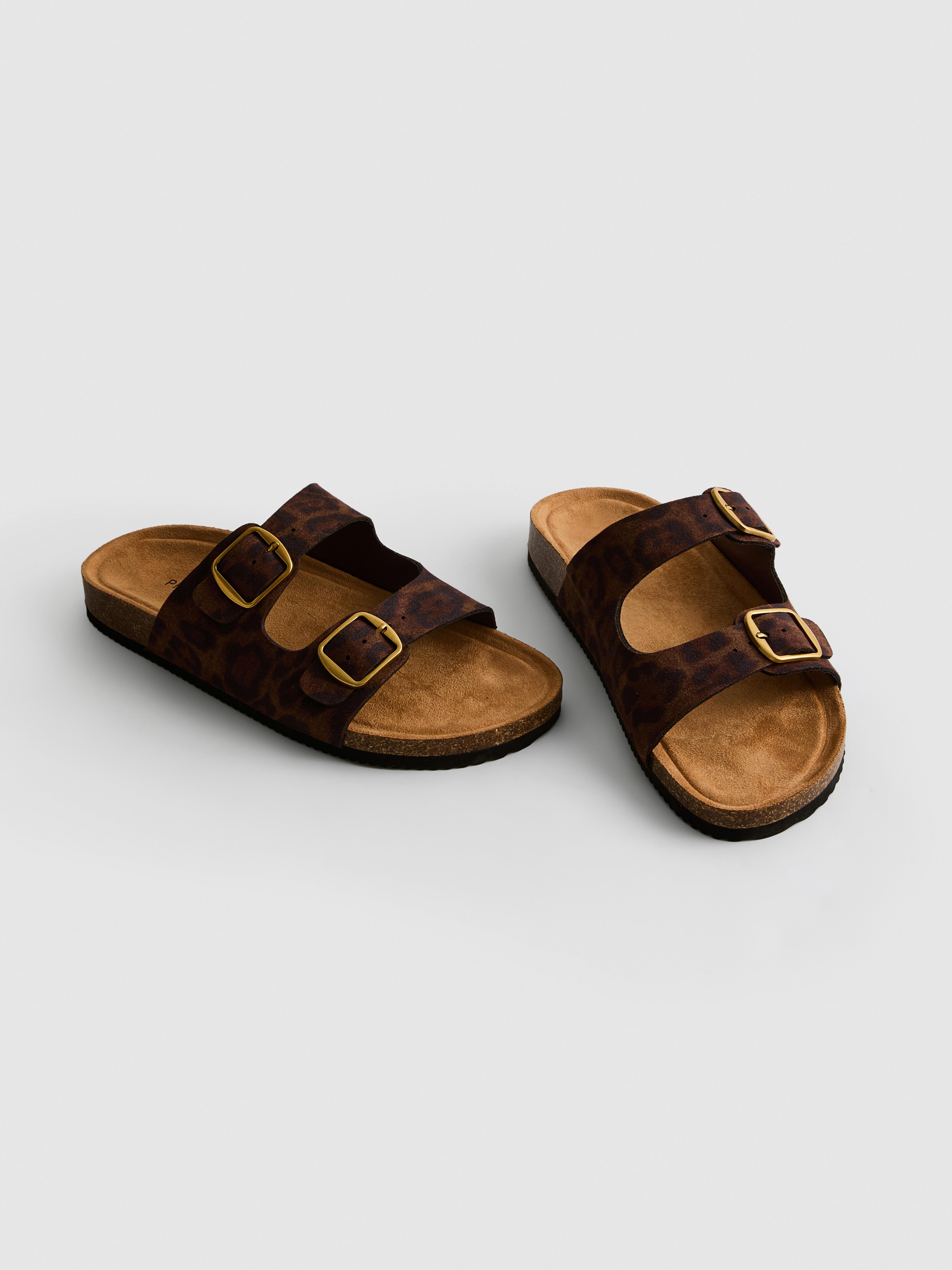 Women's Multi Leopard-Print Double-Strap Footbed Sandals