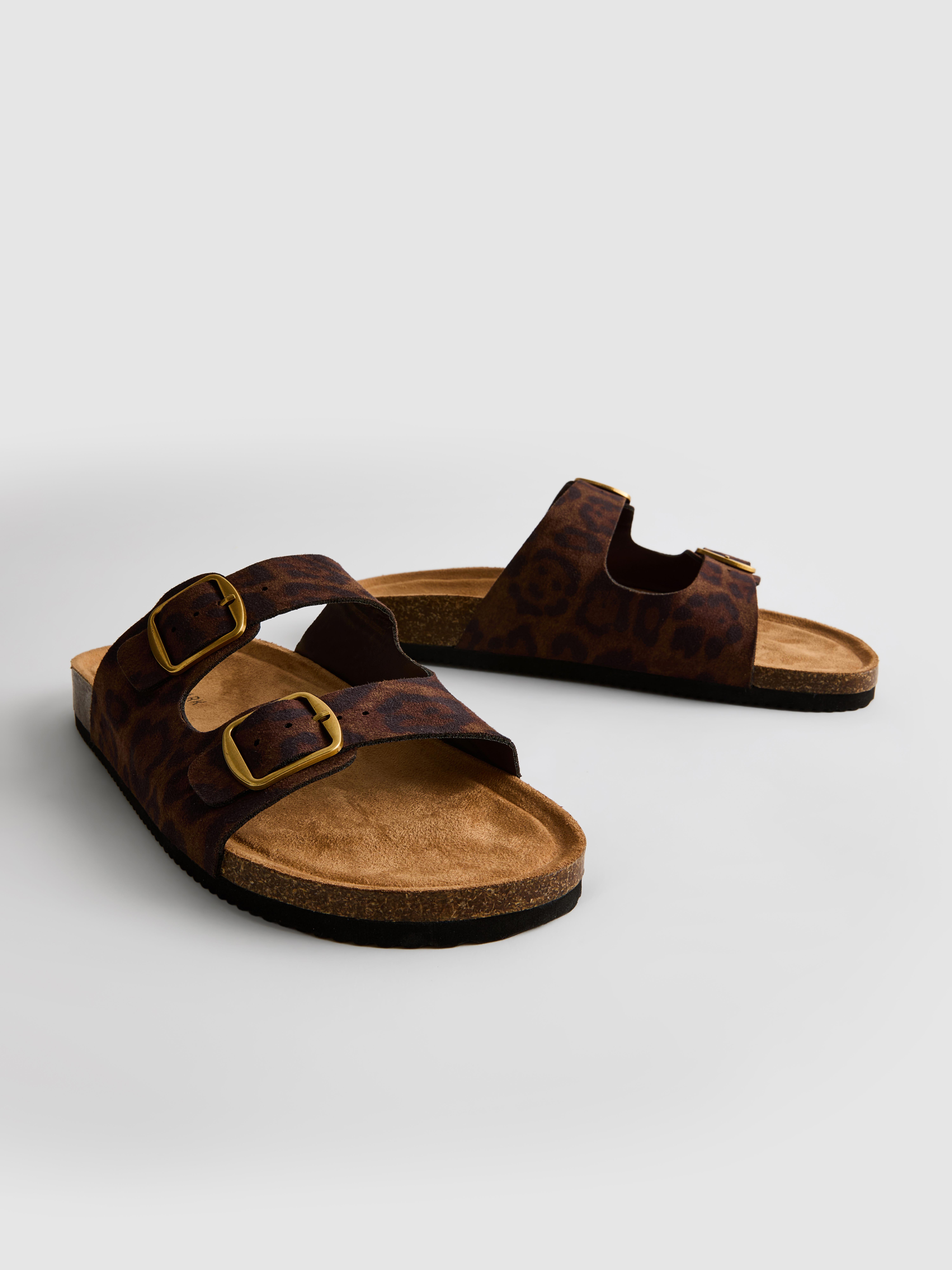 Women's Multi Leopard-Print Double-Strap Footbed Sandals