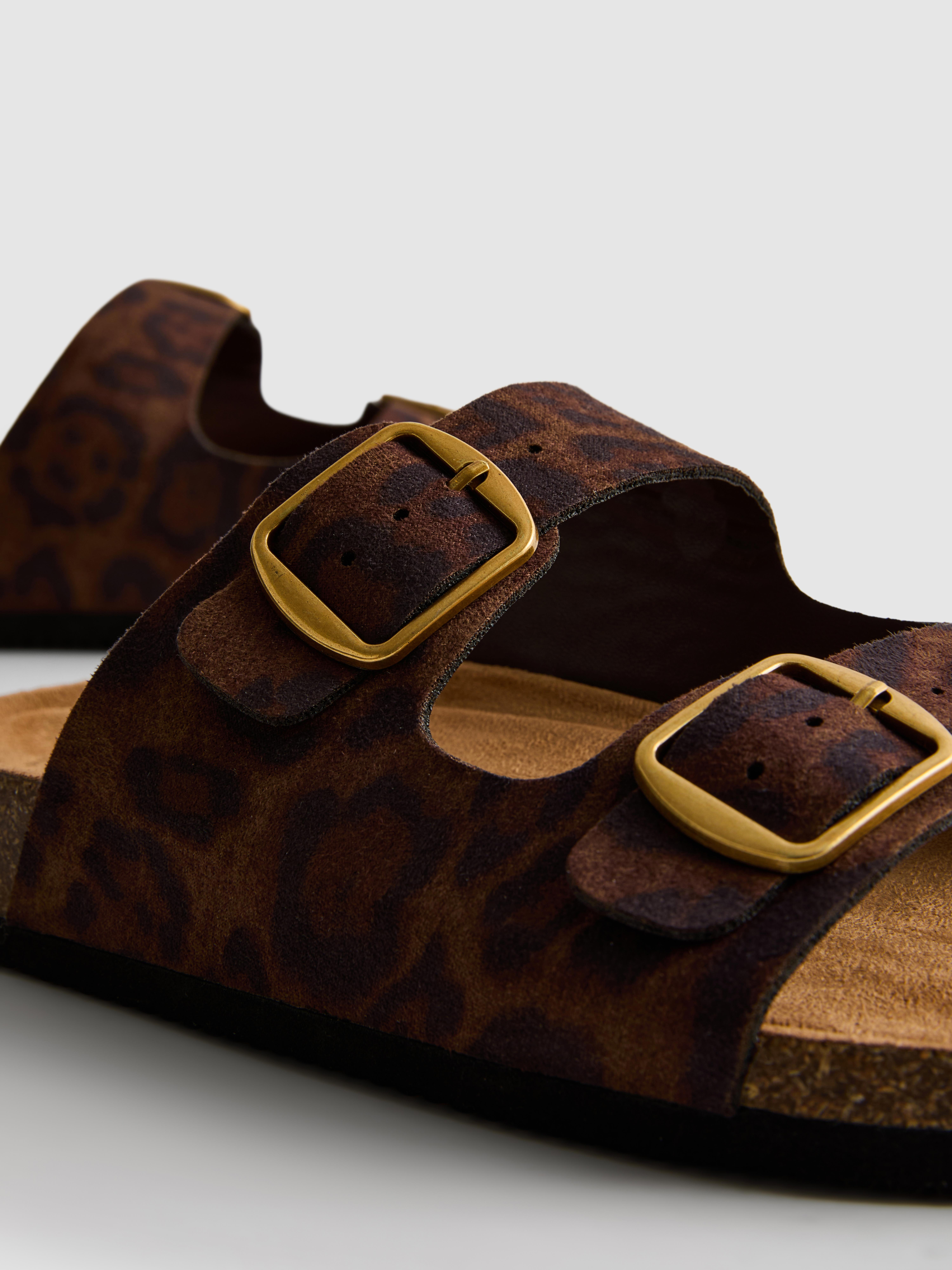 Women's Multi Leopard-Print Double-Strap Footbed Sandals