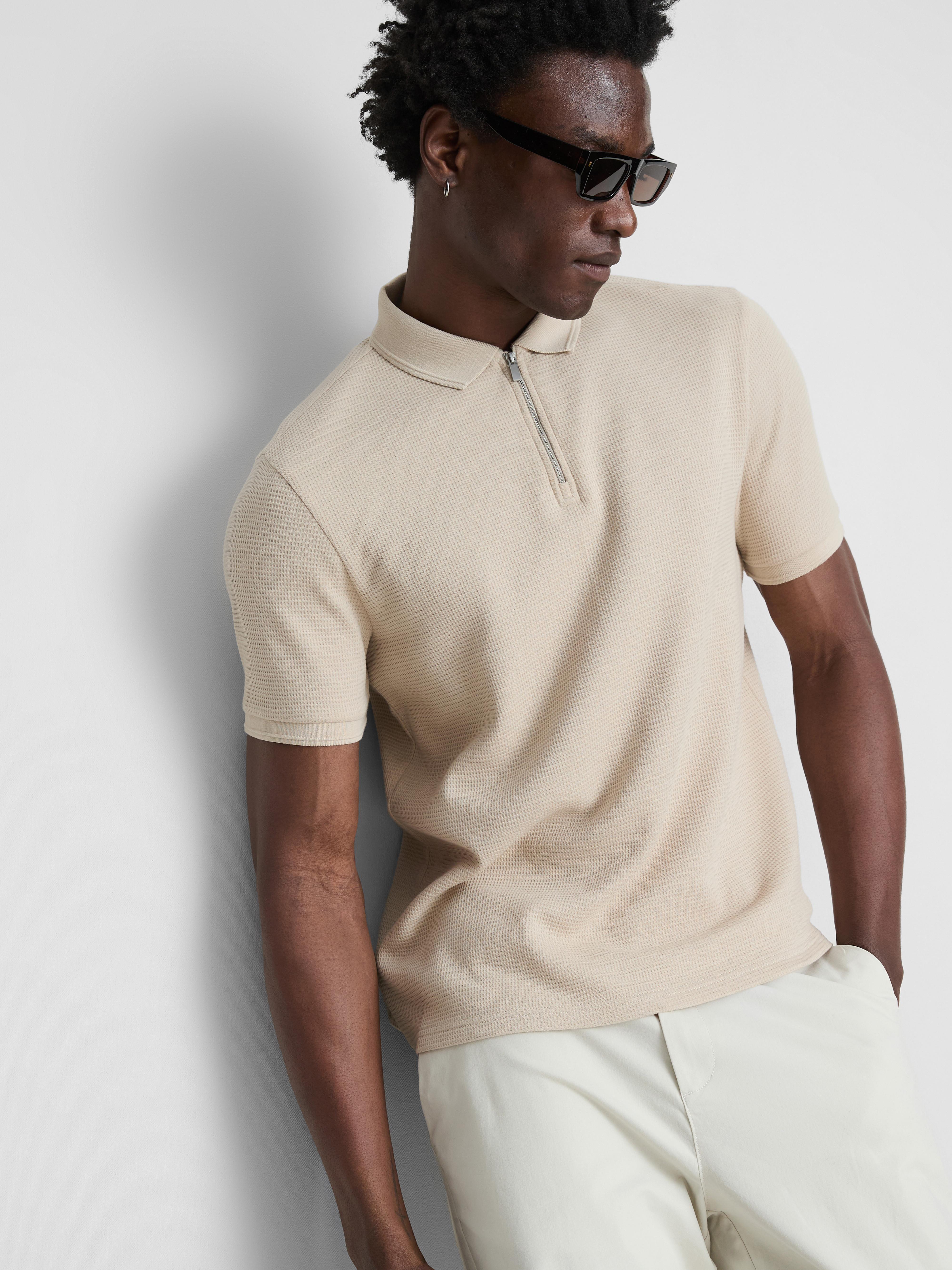 Men's Stone Waffle-Texture Polo Shirt