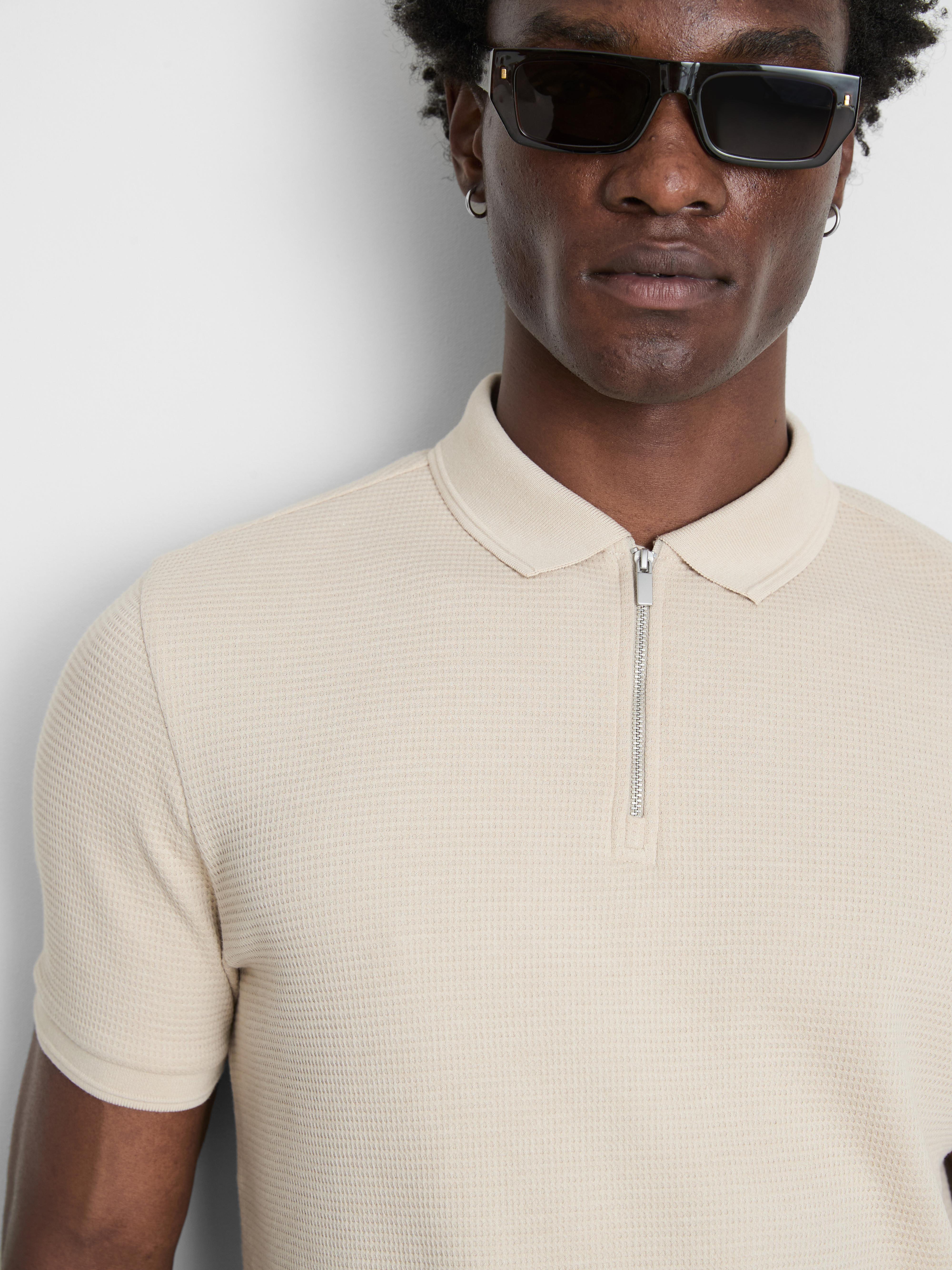Men's Stone Waffle-Texture Polo Shirt