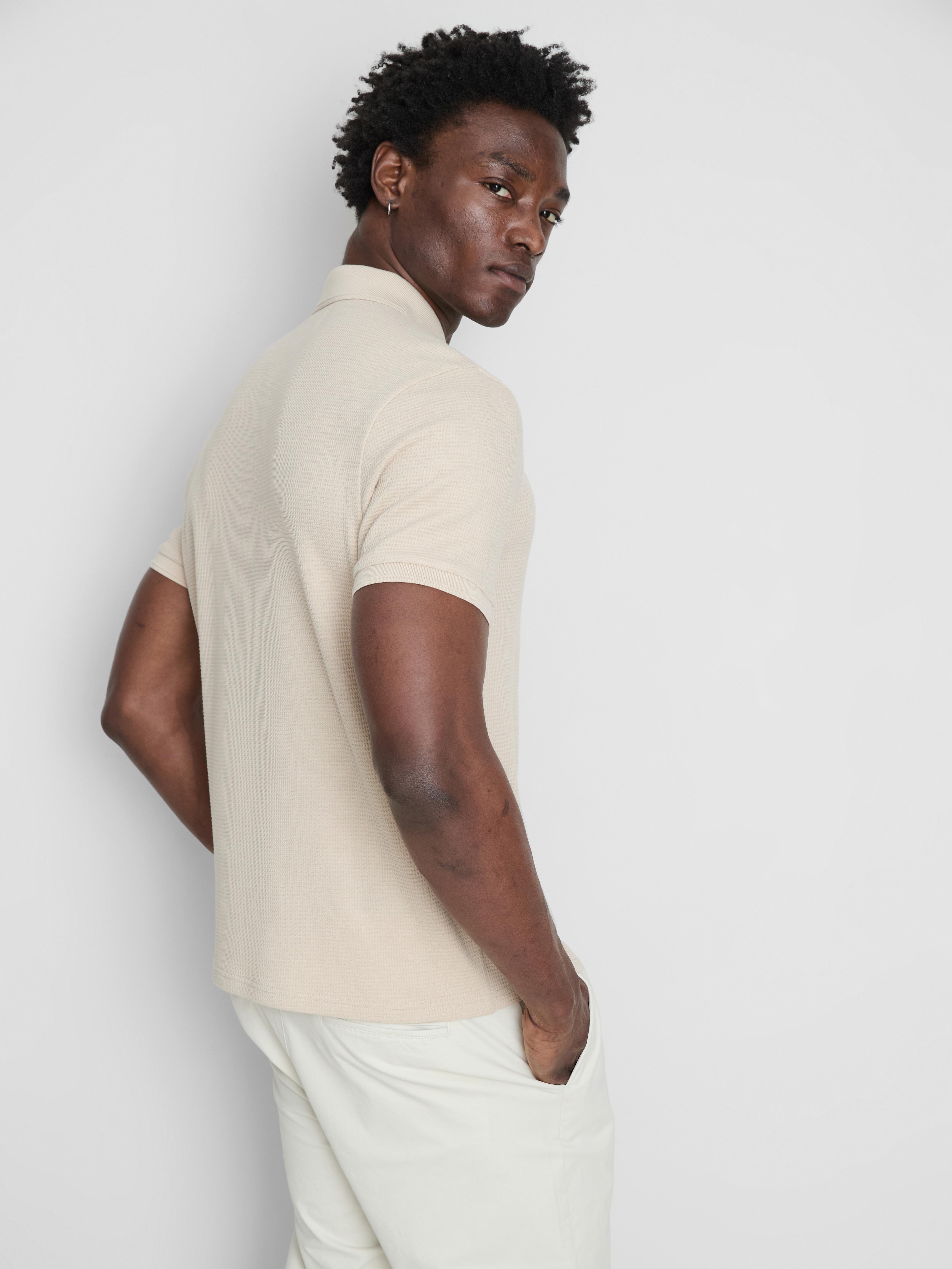 Men's Stone Waffle-Texture Polo Shirt