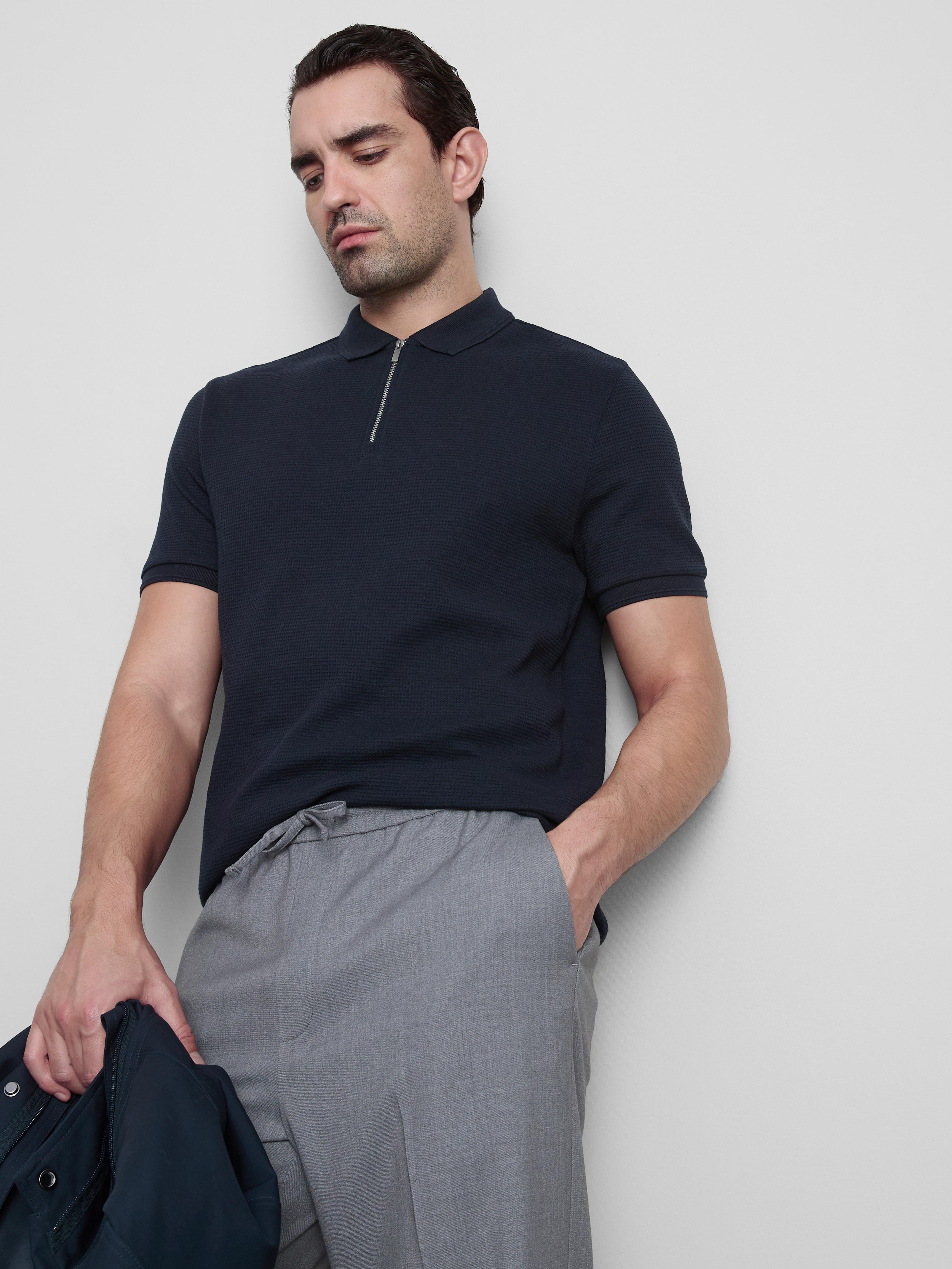 Men's Navy Waffle-Texture Polo Shirt