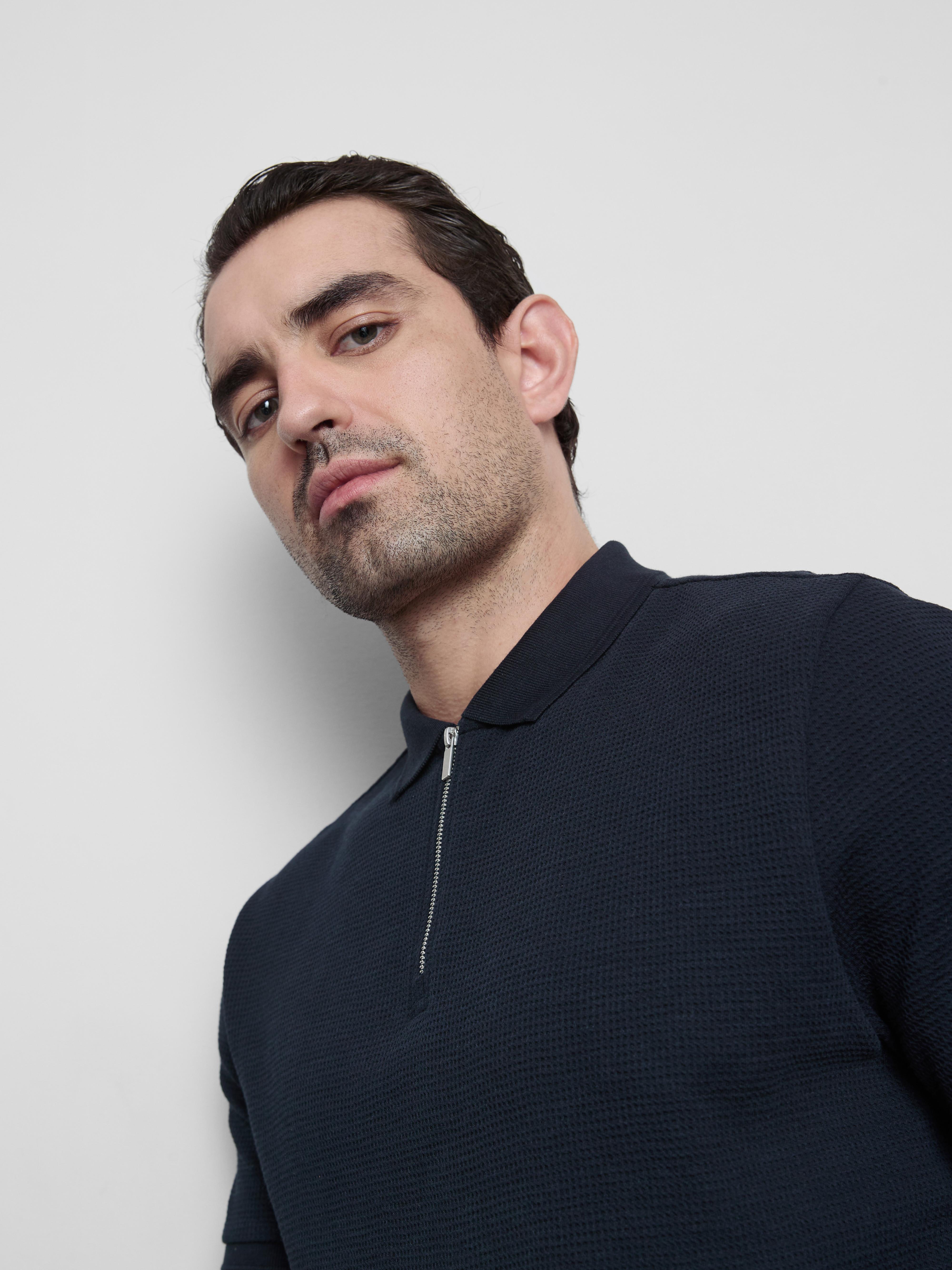 Men's Navy Waffle-Texture Polo Shirt