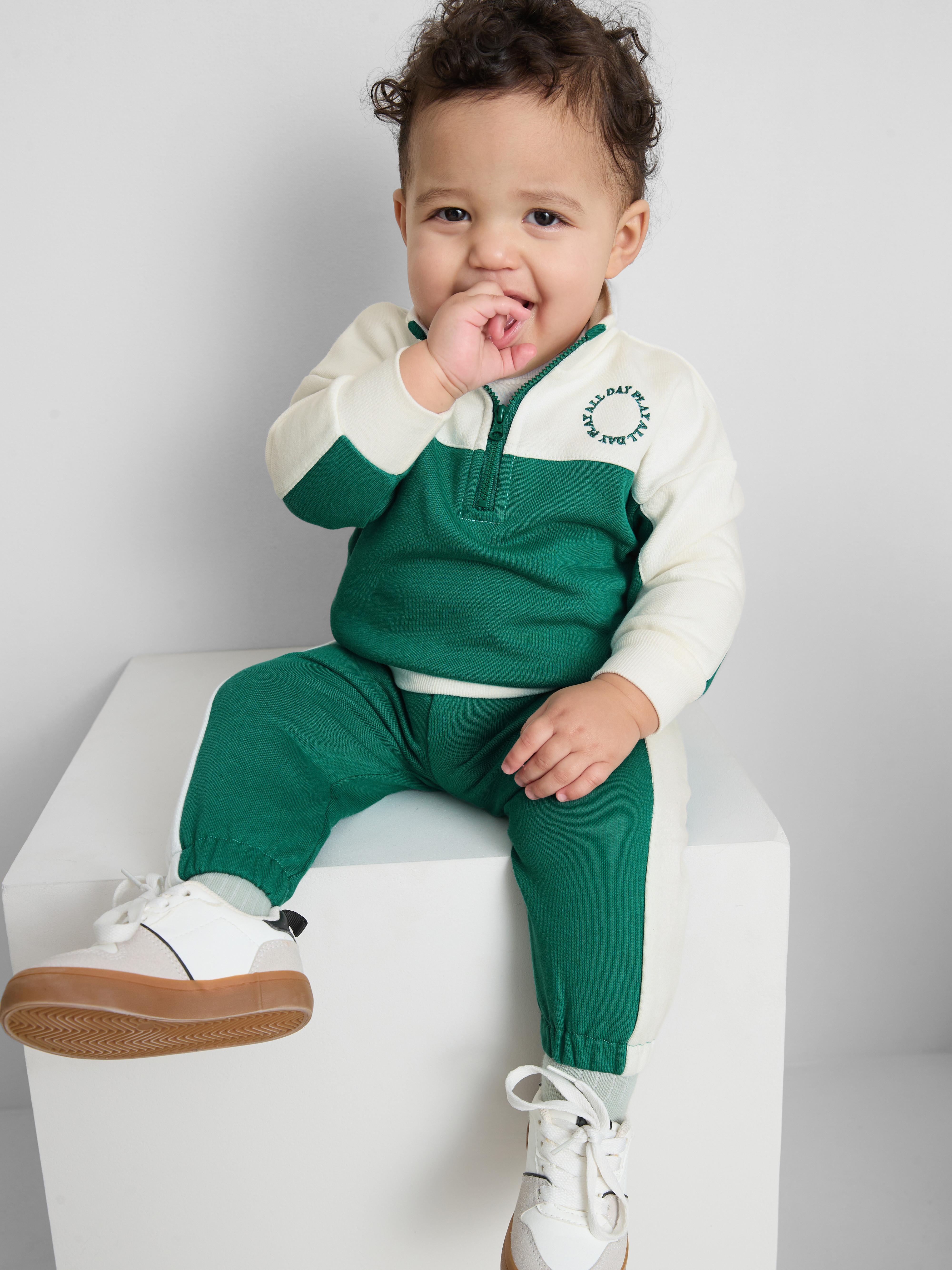 Baby Boys Green 0-36mths | Half-Zip Sweatshirt and Joggers Set