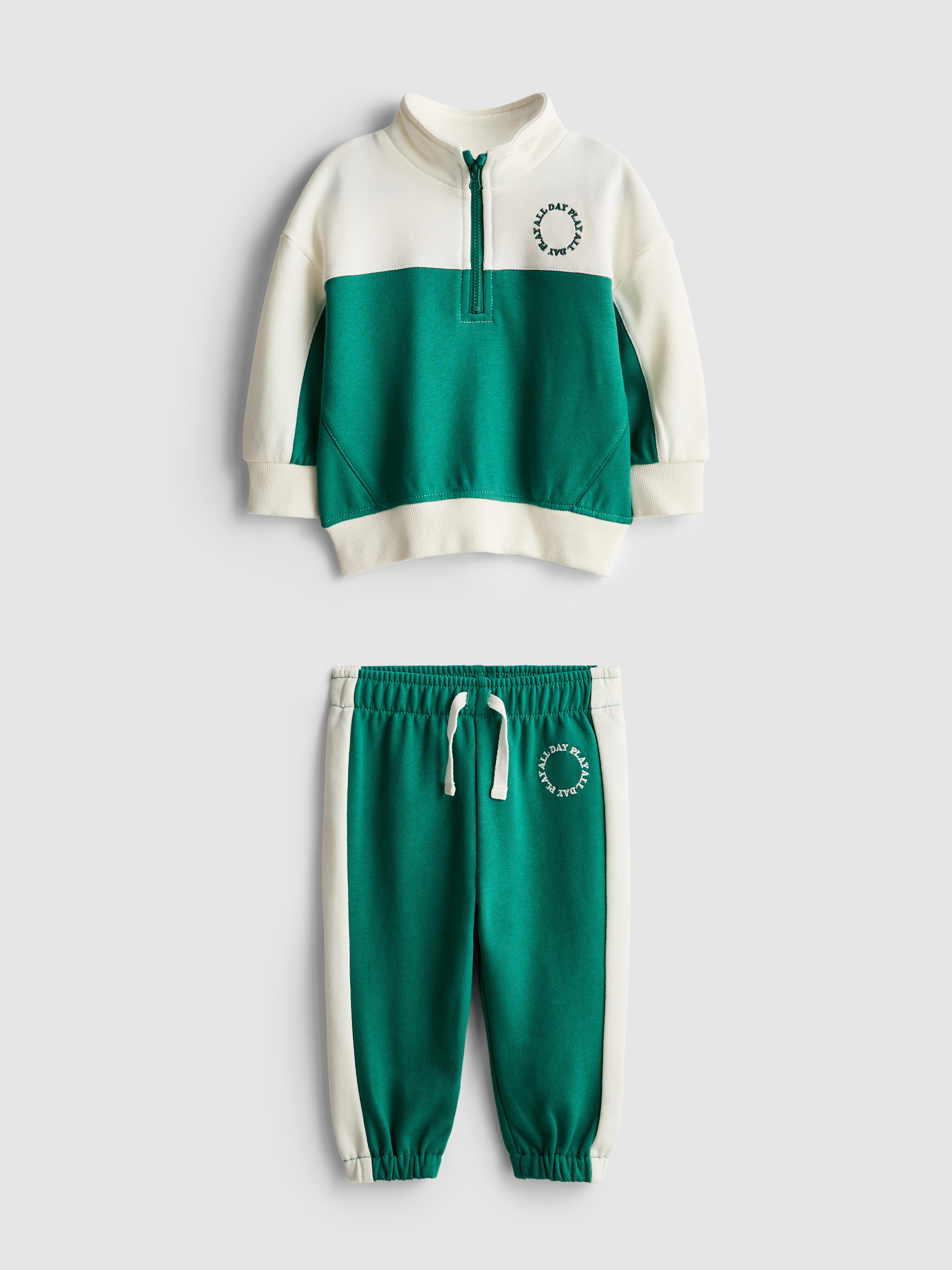 Baby Boys Green 0-36mths | Half-Zip Sweatshirt and Joggers Set