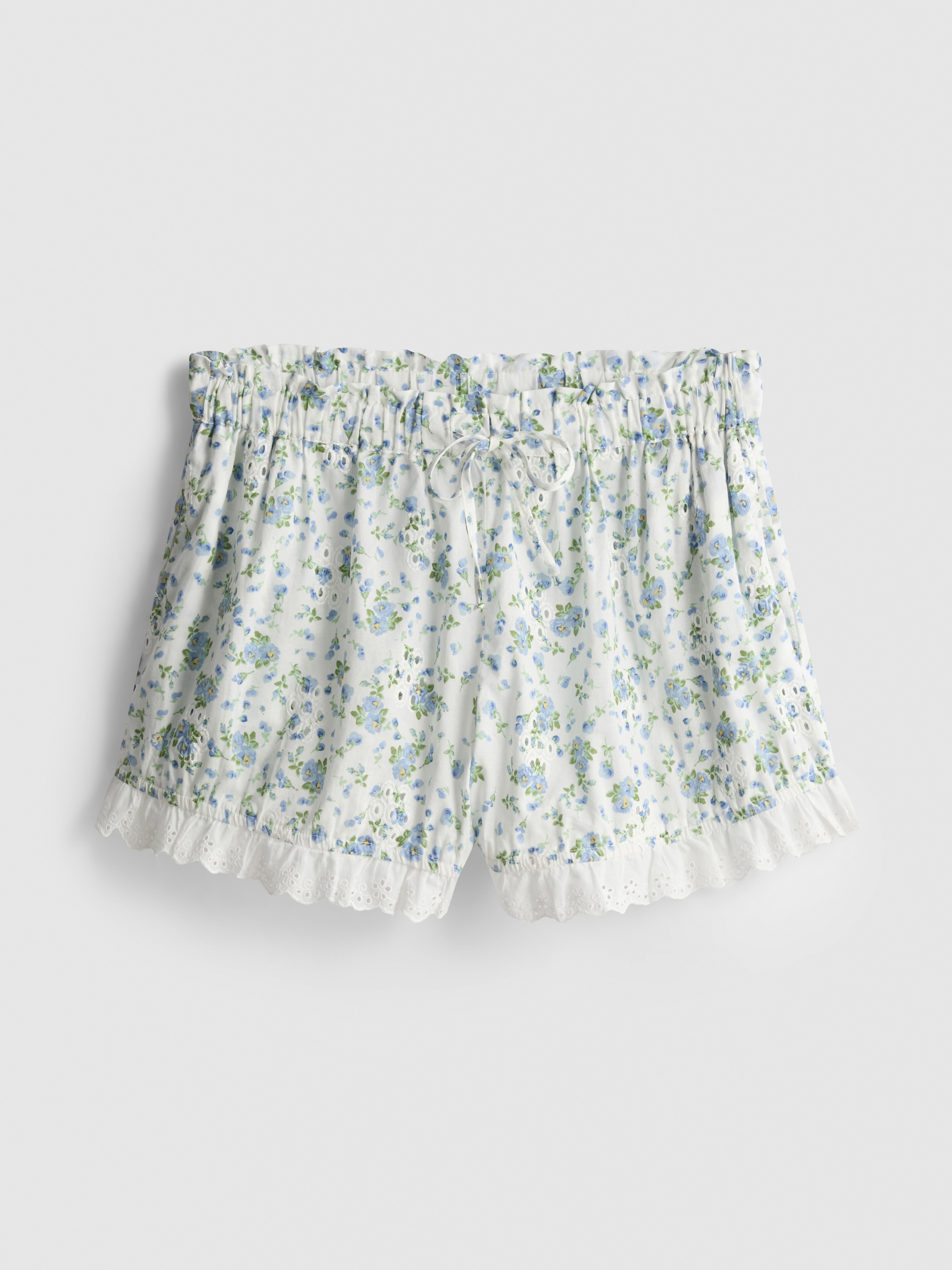 Printed Broderie Pajama Shorts