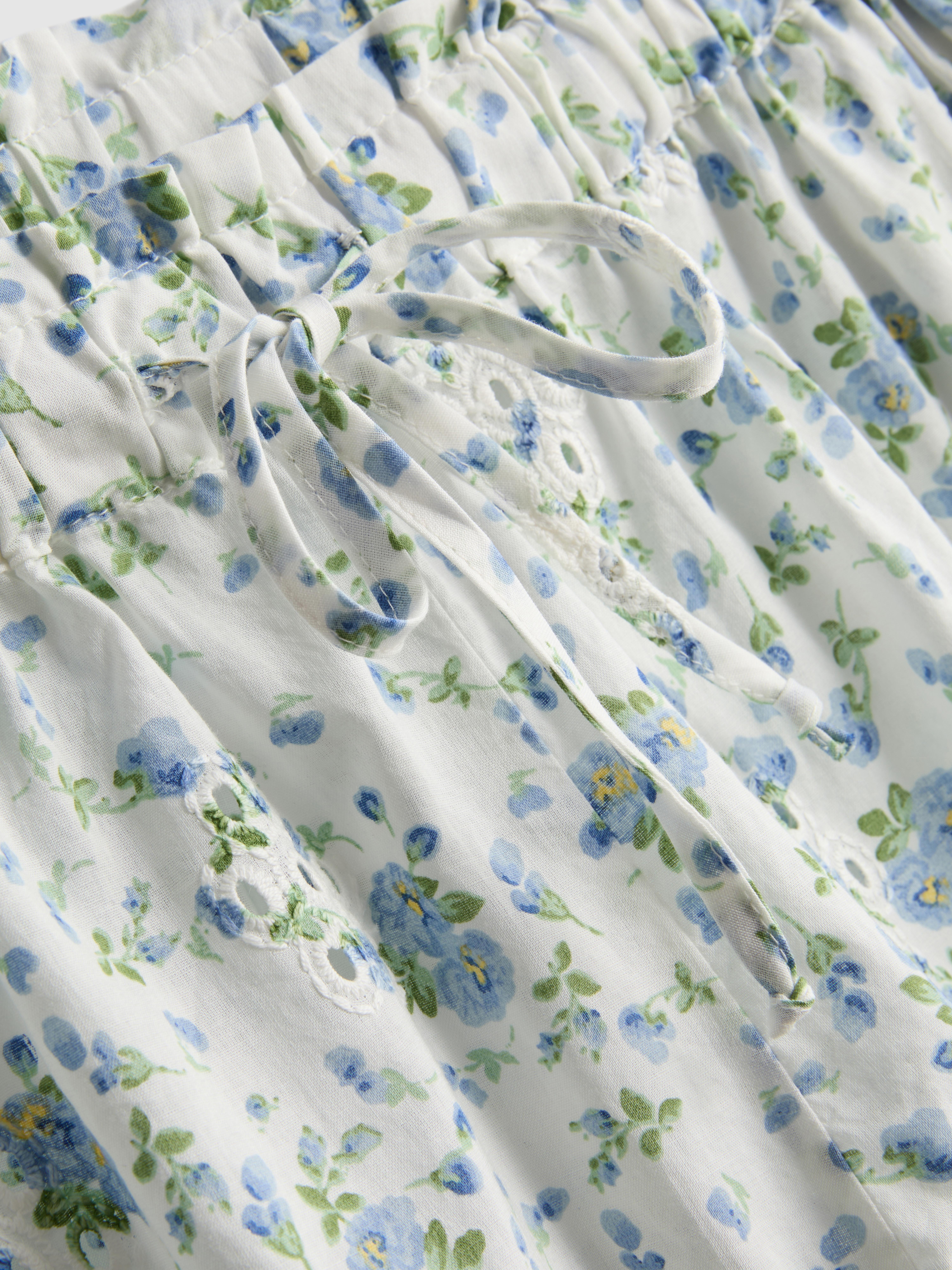 Printed Broderie Pajama Shorts