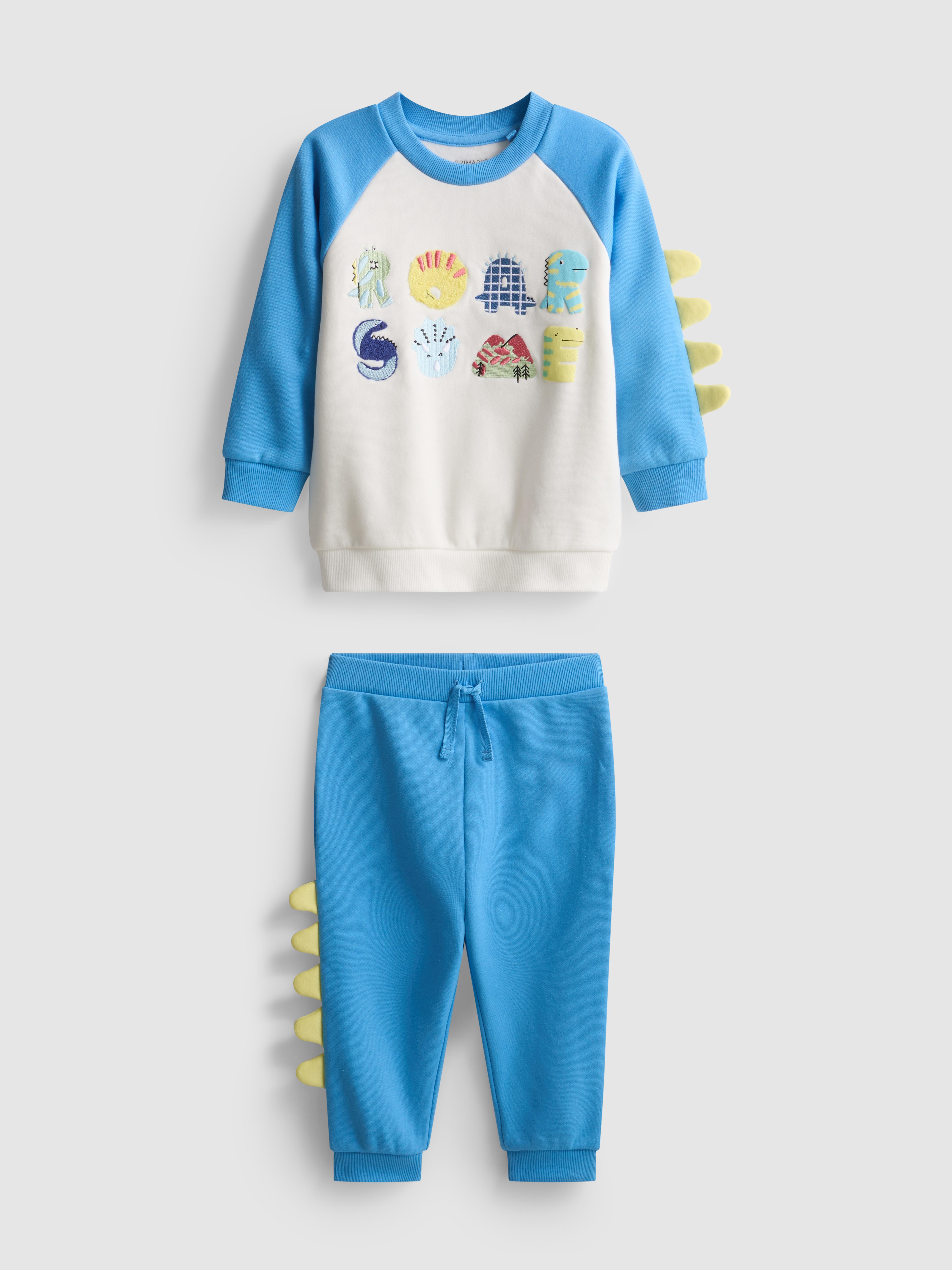 Baby Boys Bright Blue 0-36mths | Dinosaur Sweatshirt and Joggers Set