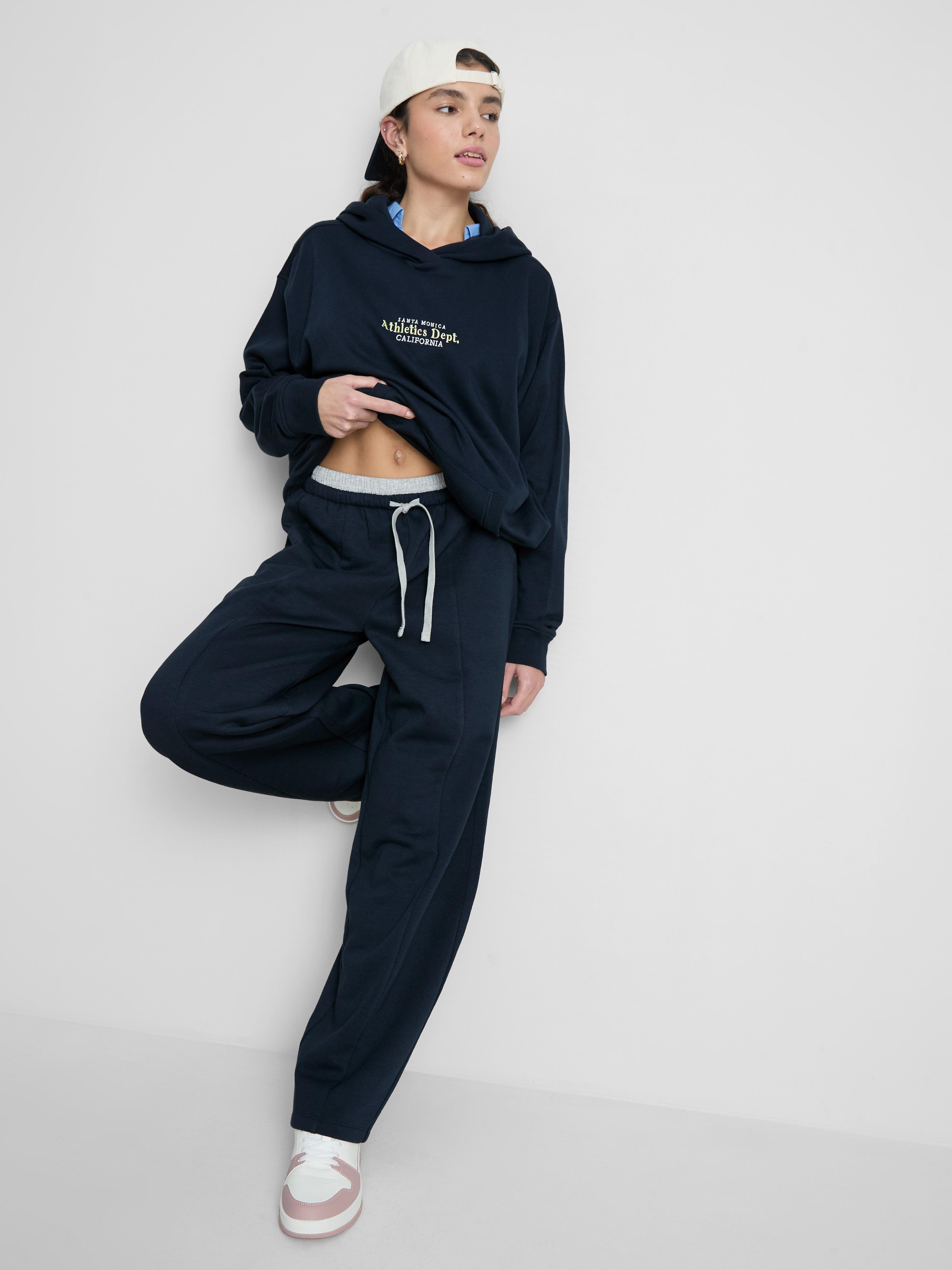 Women's Navy Double-Waistband Barrel-Leg Joggers