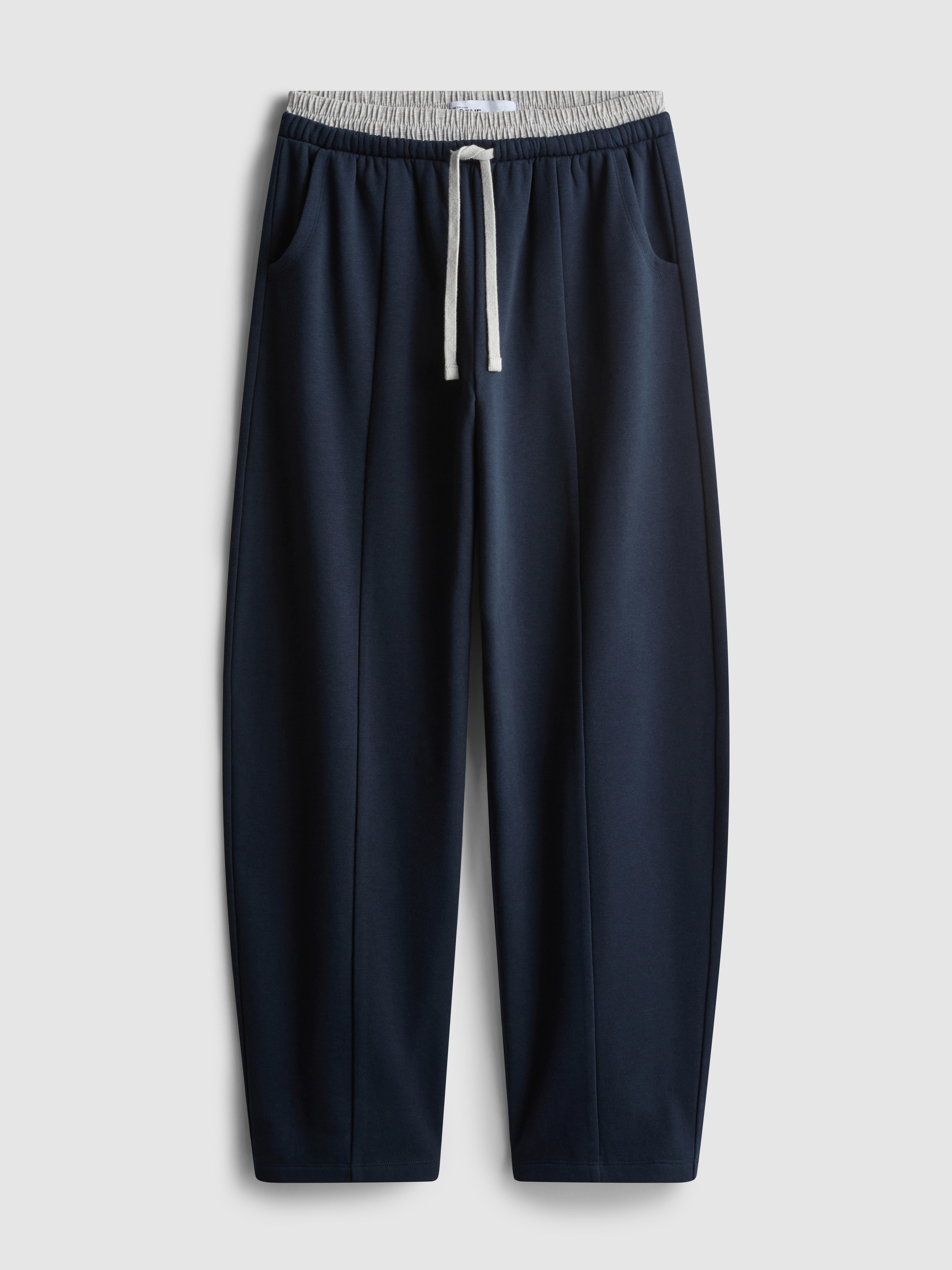 Women's Navy Double-Waistband Barrel-Leg Joggers