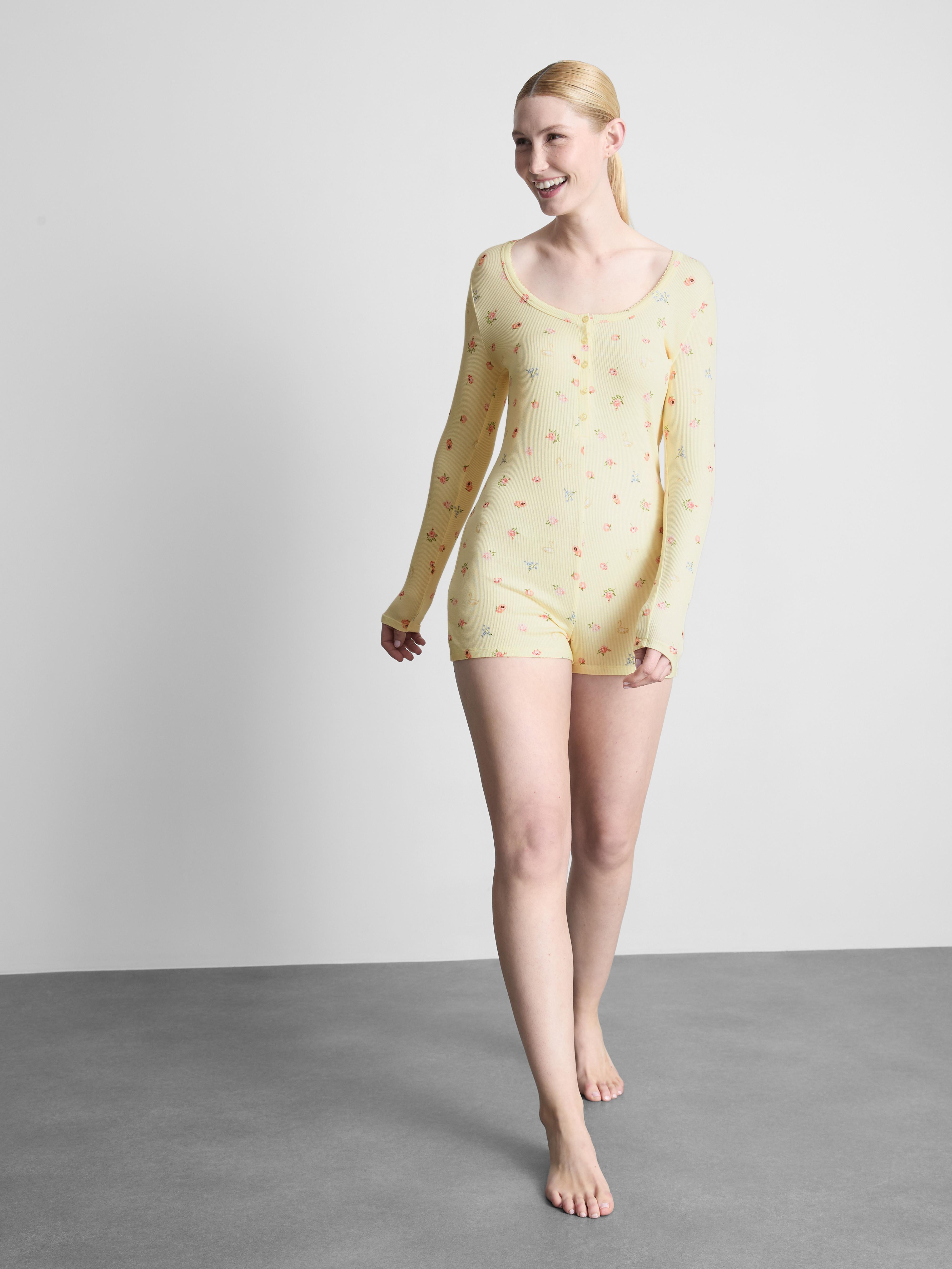 Floral Printed Ribbed Sleep Romper