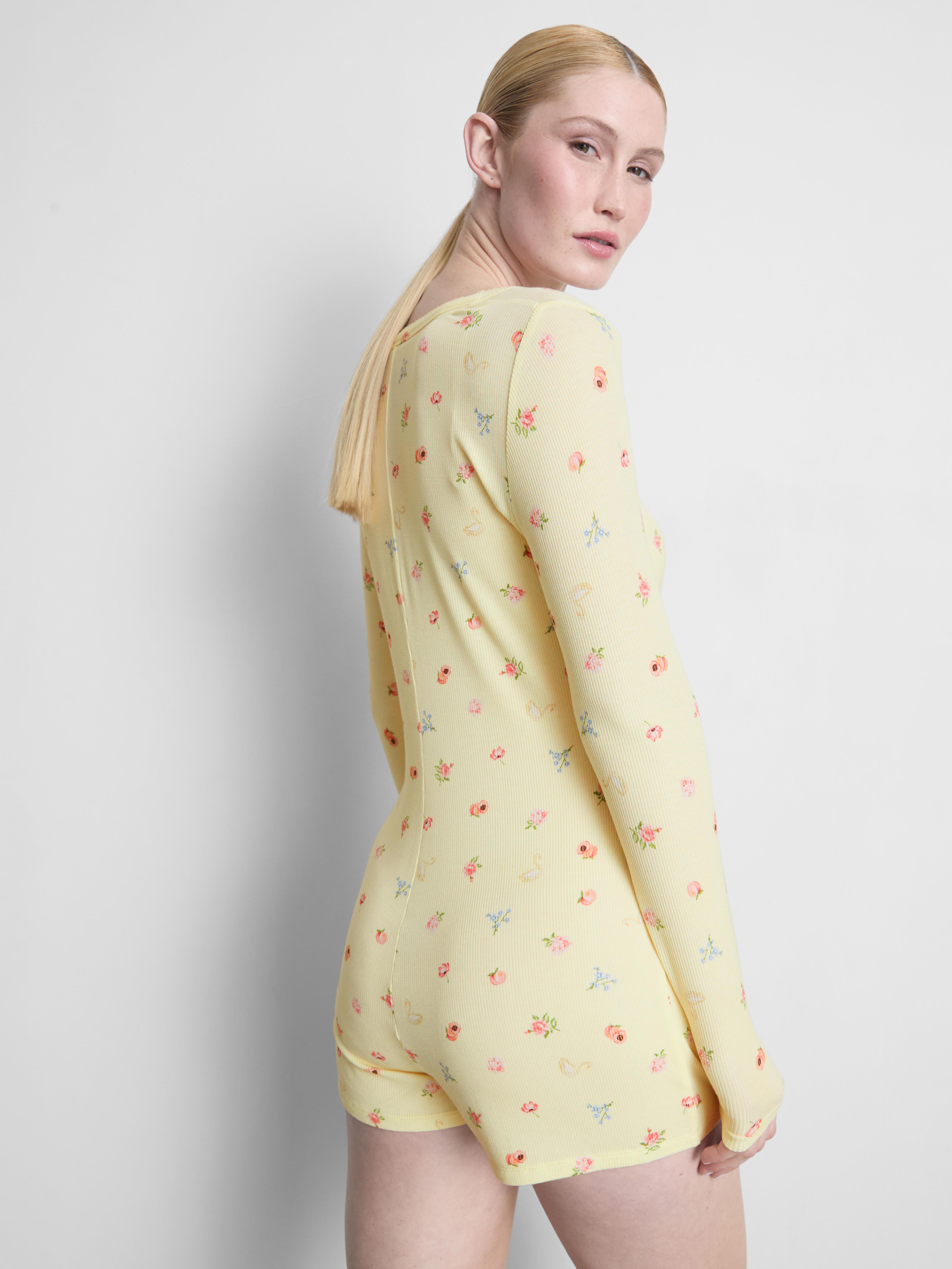 Floral Printed Ribbed Sleep Romper